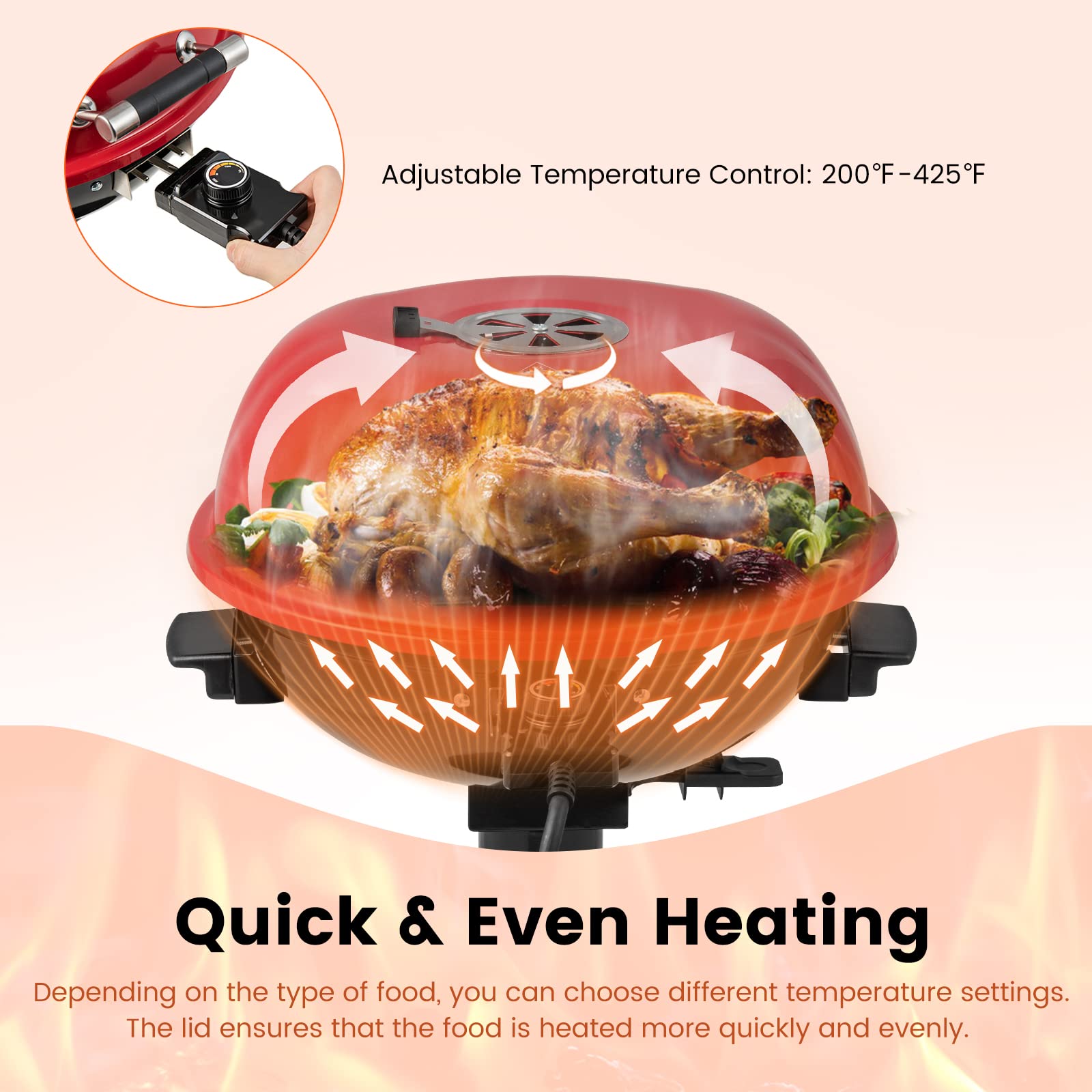 HAPPYGRILL 1600W Electric Outdoor BBQ Grill with Warming Rack - Portable Stand Grill for 15 People - Perfect for Backyard, Camping, and Picnic Parties