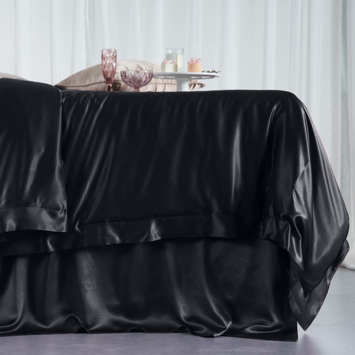 Orose 25 Momme 100% Mulberry Silk Duvet Cover - Queen Size Luxury Bedding Set with Silk Sheets (Black) | Soft & Breathable for All-Season Comfort | Perfect for Master Bedroom, Hotel Style Decor & Gift Giving