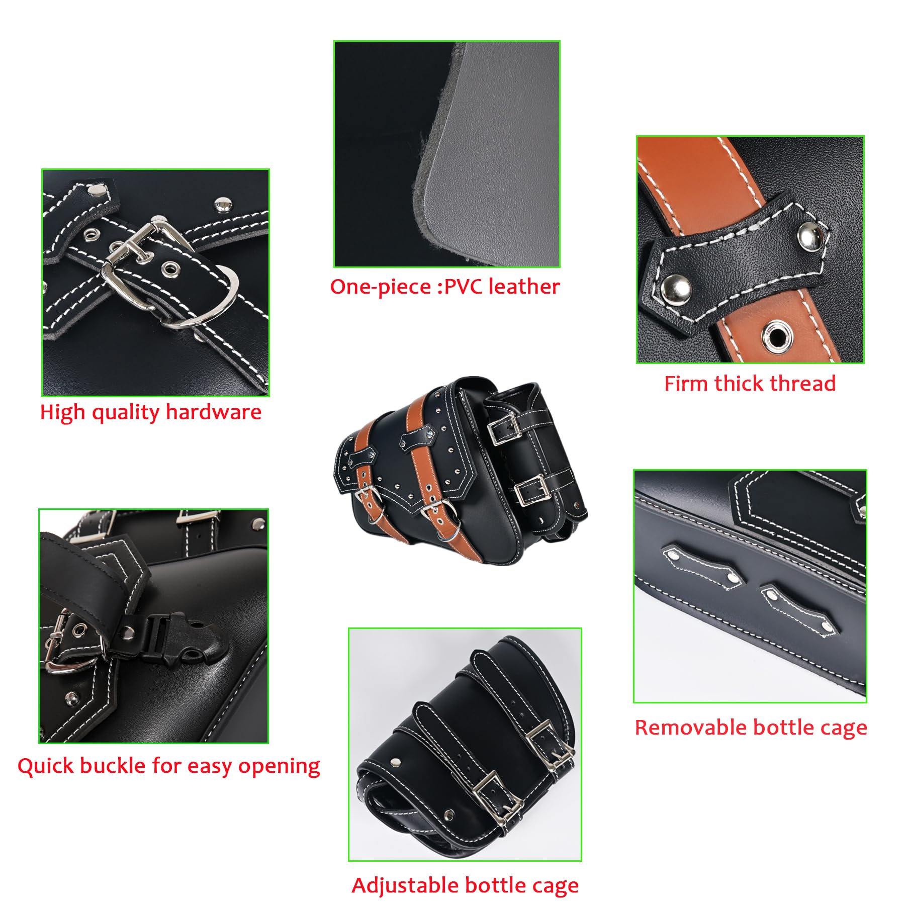 **Waterproof PVC Leather Motorcycle Saddle Bags for Harley Sportster - Universal Side Swing Arm Storage Tool Bags with Cup Holder & Brown Belt (Left Side) - Perfect for Long Rides & Road Trips**