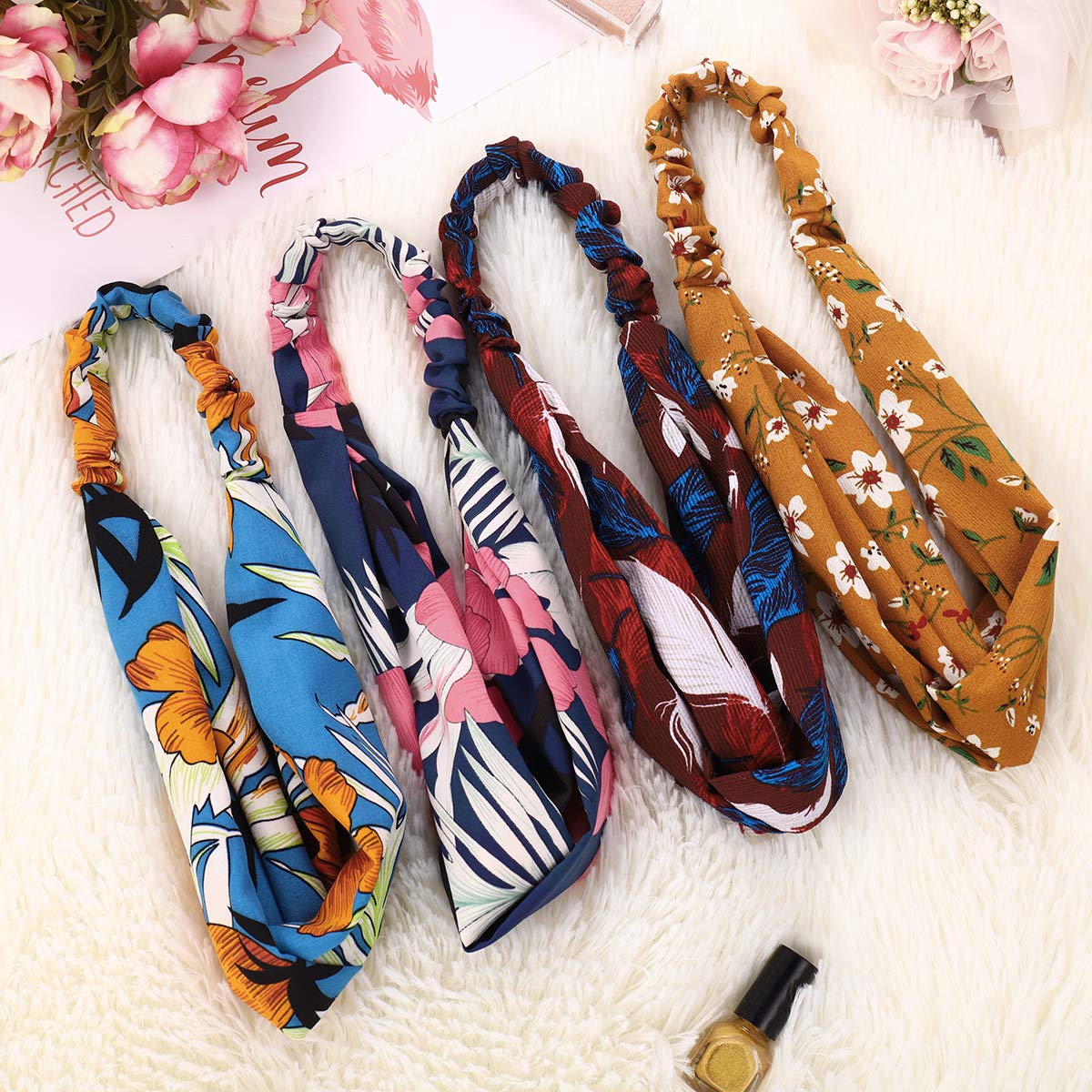 Boho Headbands for Women & Girls - 12PCS Elastic Knotted Headbands, Cross Headbands & Twisted Head Wraps - Fashion Hair Accessories for Casual, Work & Yoga