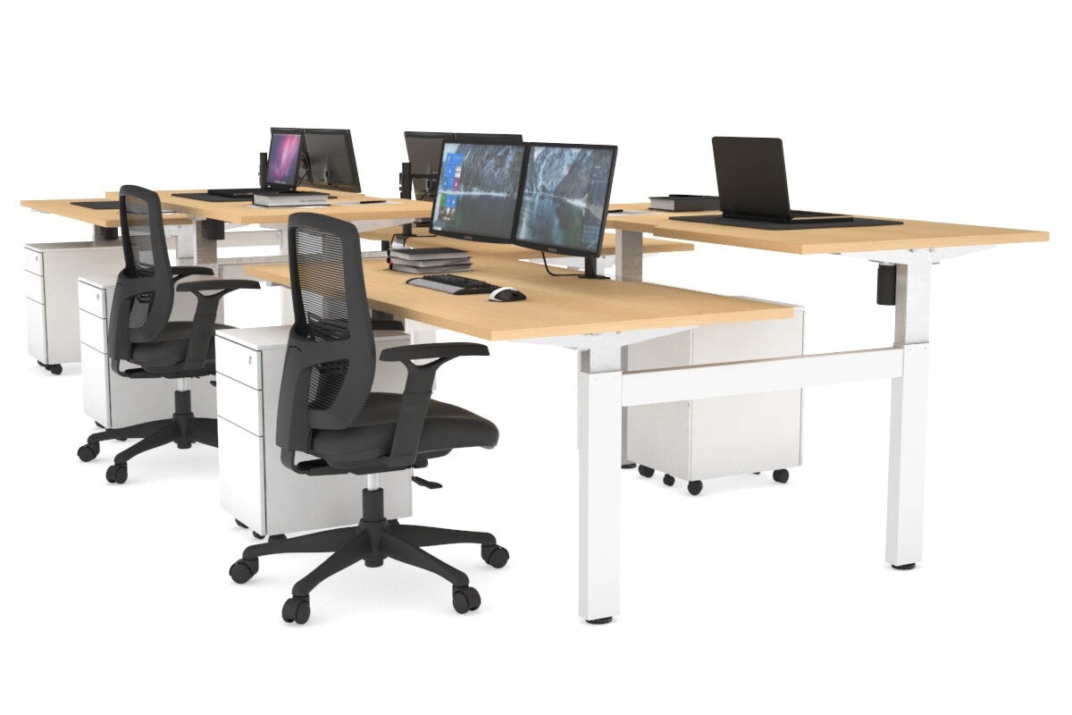 Adjustable 6-Person H Bench Workstation with White Frame - 1400L x 800W, Cable Management Scallop | Perfect for Office, Coworking Spaces & Home Offices