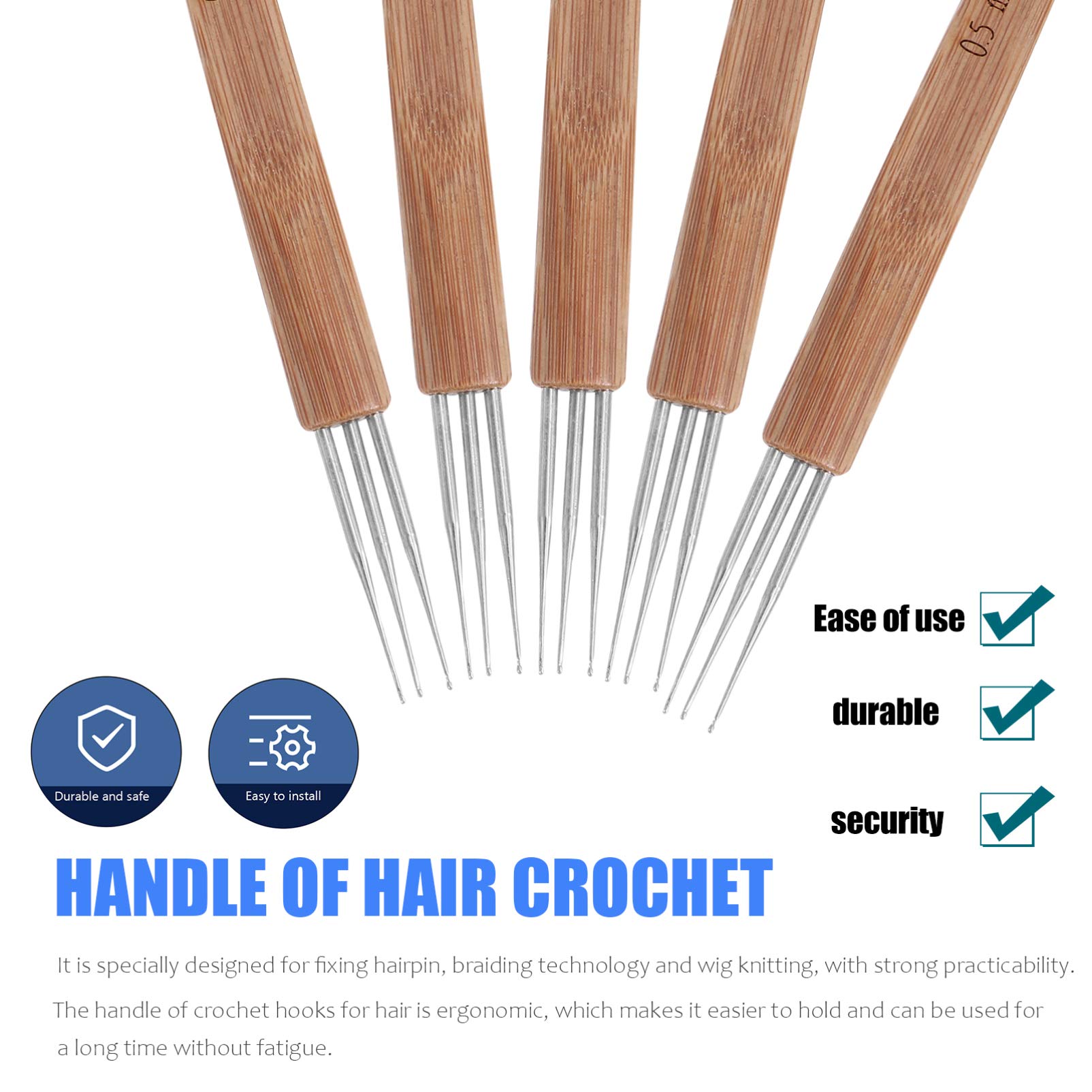 EXCEART 5pcs Wooden Crochet Hook Kit for Dreadlocks & Hair Extensions - Dread Braider, Hair Knitting Needles, Yarn Crochet Hooks, Wig Making Tools - Perfect for DIY Hair Braiding, Locs Maintenance & Styling