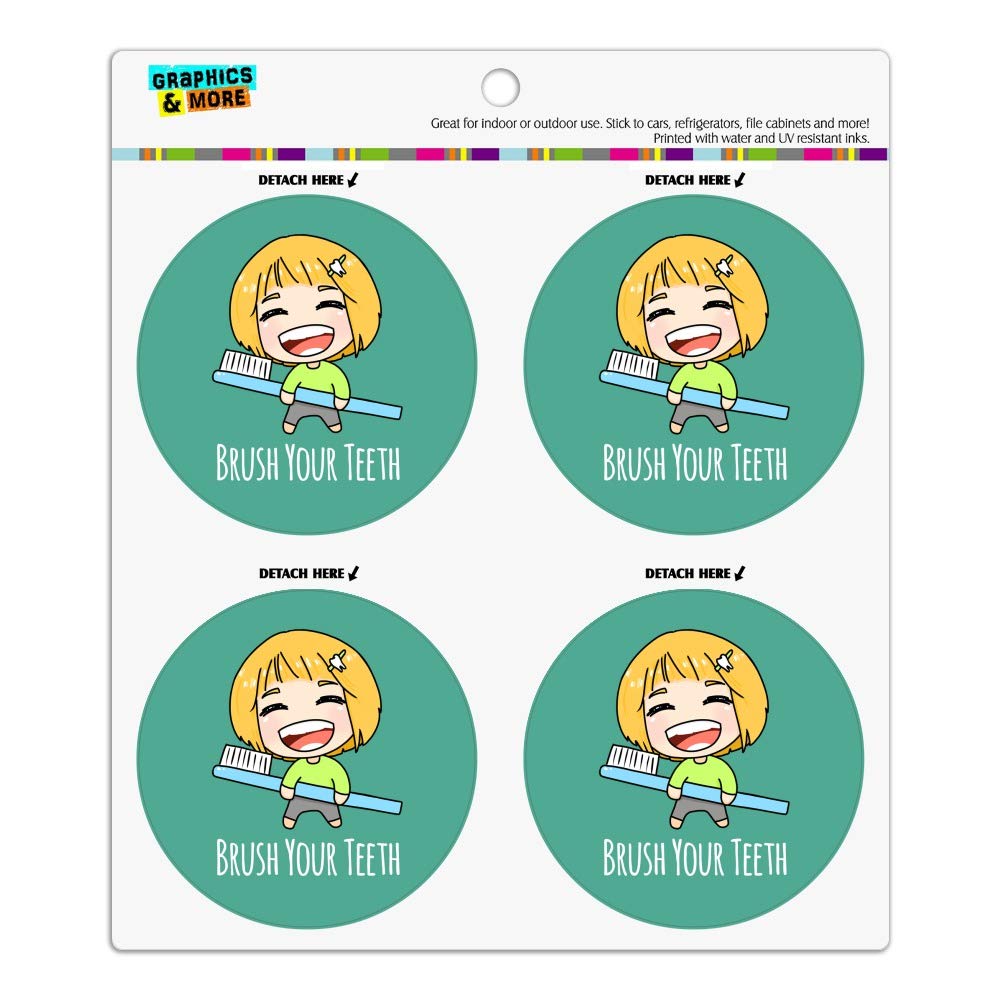 Cute Chibi Toothbrush & Fridge Magnet Set - Kawaii Vinyl Circle Magnets for Refrigerator, Locker & Whiteboard Decor - Fun Dental Care Accessories for Kids & Teens