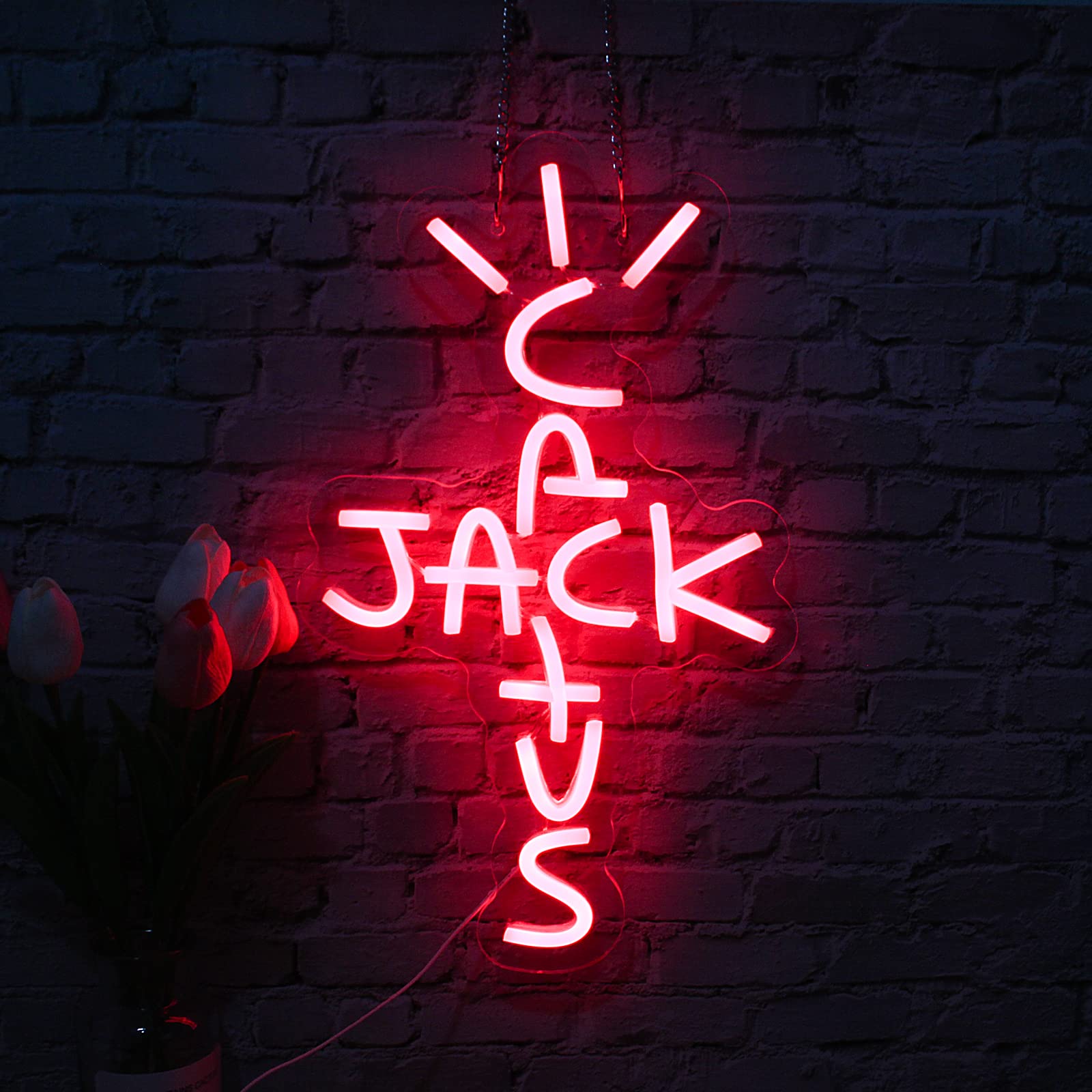 Cactus Jack Neon Sign - Red LED Wall Art for Bedroom, Home Bar & Pub Decor | USB Powered Rap & West Coast Themed Party Light