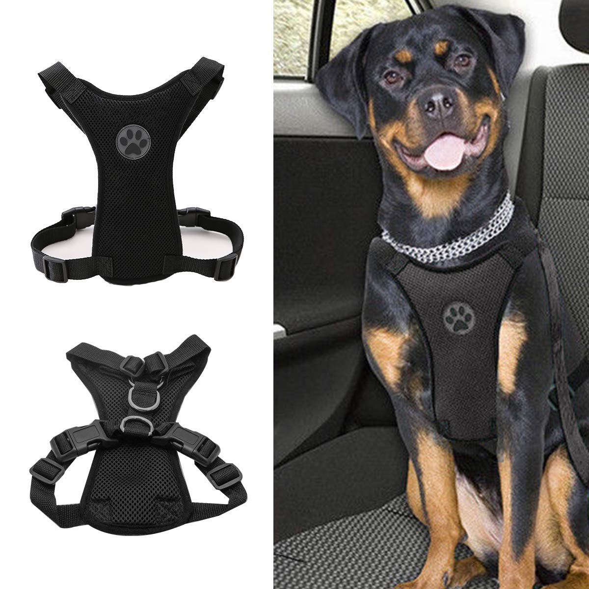 MASO Adjustable Dog Car Safety Vest Harness - Breathable Mesh Pet Seat Belt with Lead Clip for Travel, Daily Use & Road Trips - Secure & Comfortable for Small Dogs (Size S, Black) - Perfect for Car Rides, Walks & Outdoor Adventures
