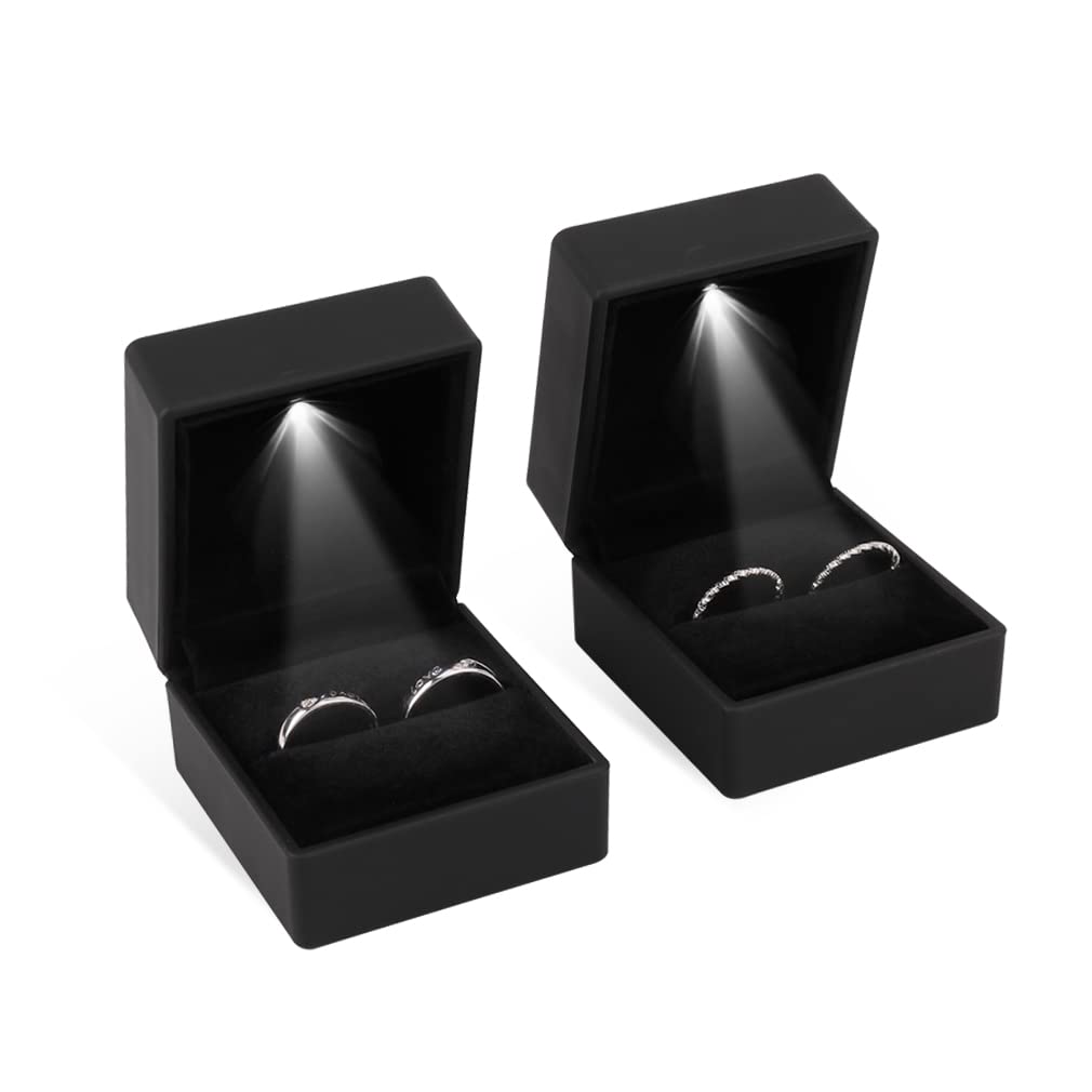 iSuperb® Black LED Jewelry Ring Box - Elegant Gift Case for Engagement, Wedding & Proposal Rings - Perfect for Proposals, Anniversaries & Special Occasions