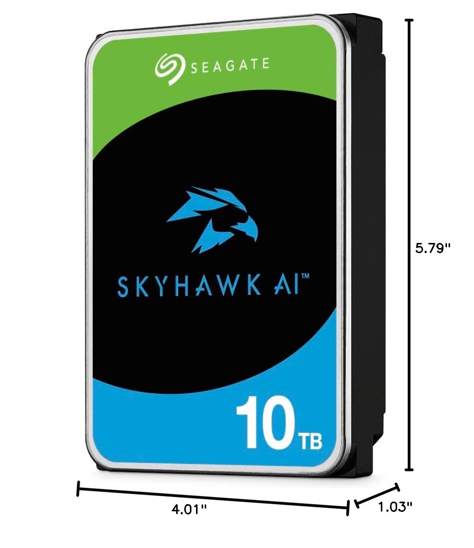 Seagate Skyhawk AI 10TB Surveillance Internal Hard Drive HDD – 3.5 Inch SATA 6Gb/s 256MB Cache for DVR, NVR, Security Camera Systems – Ideal for 24/7 Video Recording & Data Storage (ST10000VEZ01/001)