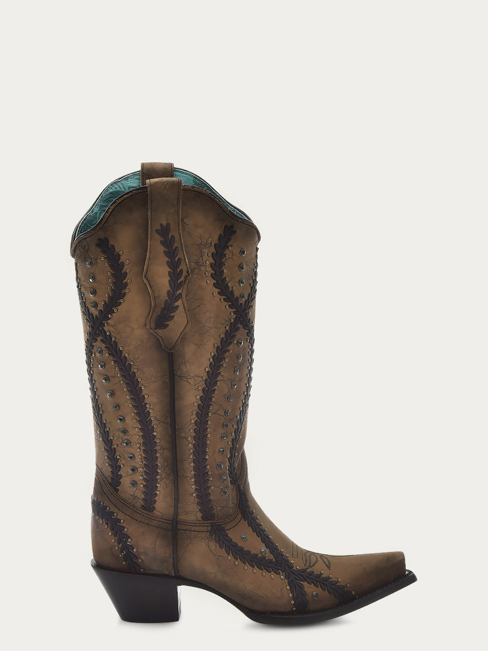 Women's Black Embroidered Cowboy Boots with Crystals and Studs - Stylish Brown Snip Toe for Western Fashion & Country Events