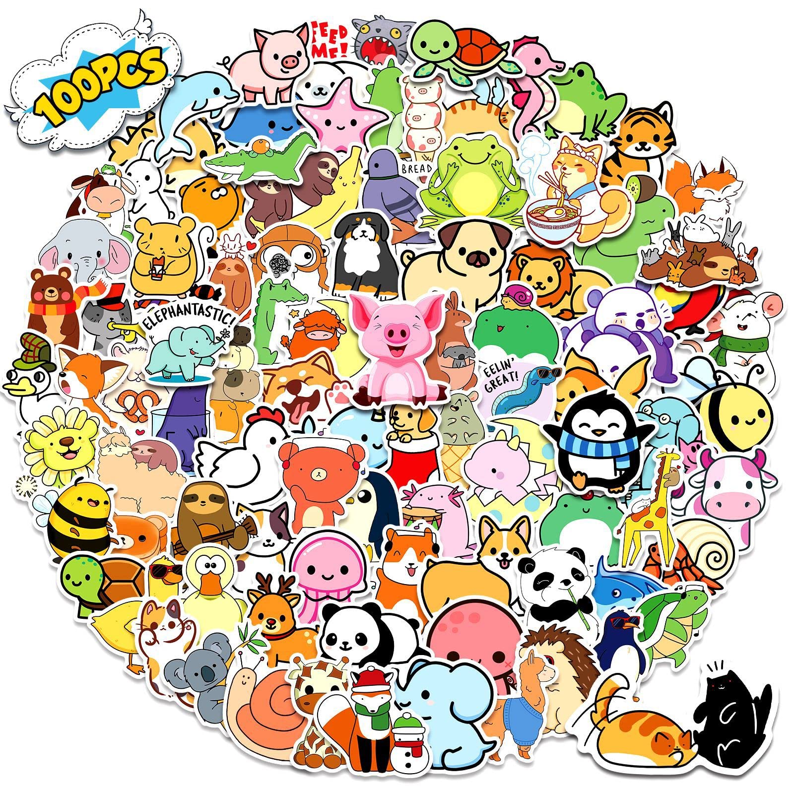 100 Pcs Cute Animal Stickers for Kids - Waterproof Vinyl Decals for Water Bottles, Hydro Flasks, Laptops, Phones & Skateboards - Fun Decorative Stickers for Teens & Children (Perfect for School, DIY Crafts & Personalizing Accessories)