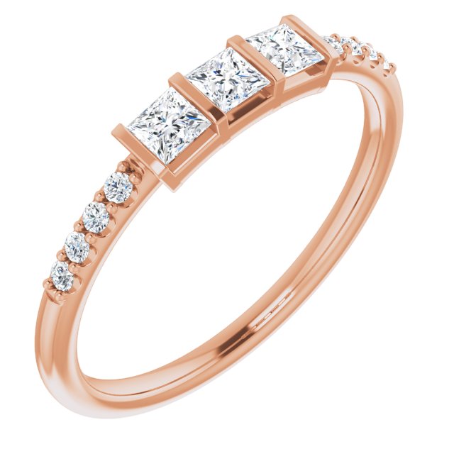 0.38 Carat Princess & Round Cut Diamond Wedding Band - Elegant Stackable Ring for Bridal, Anniversary & Everyday Wear