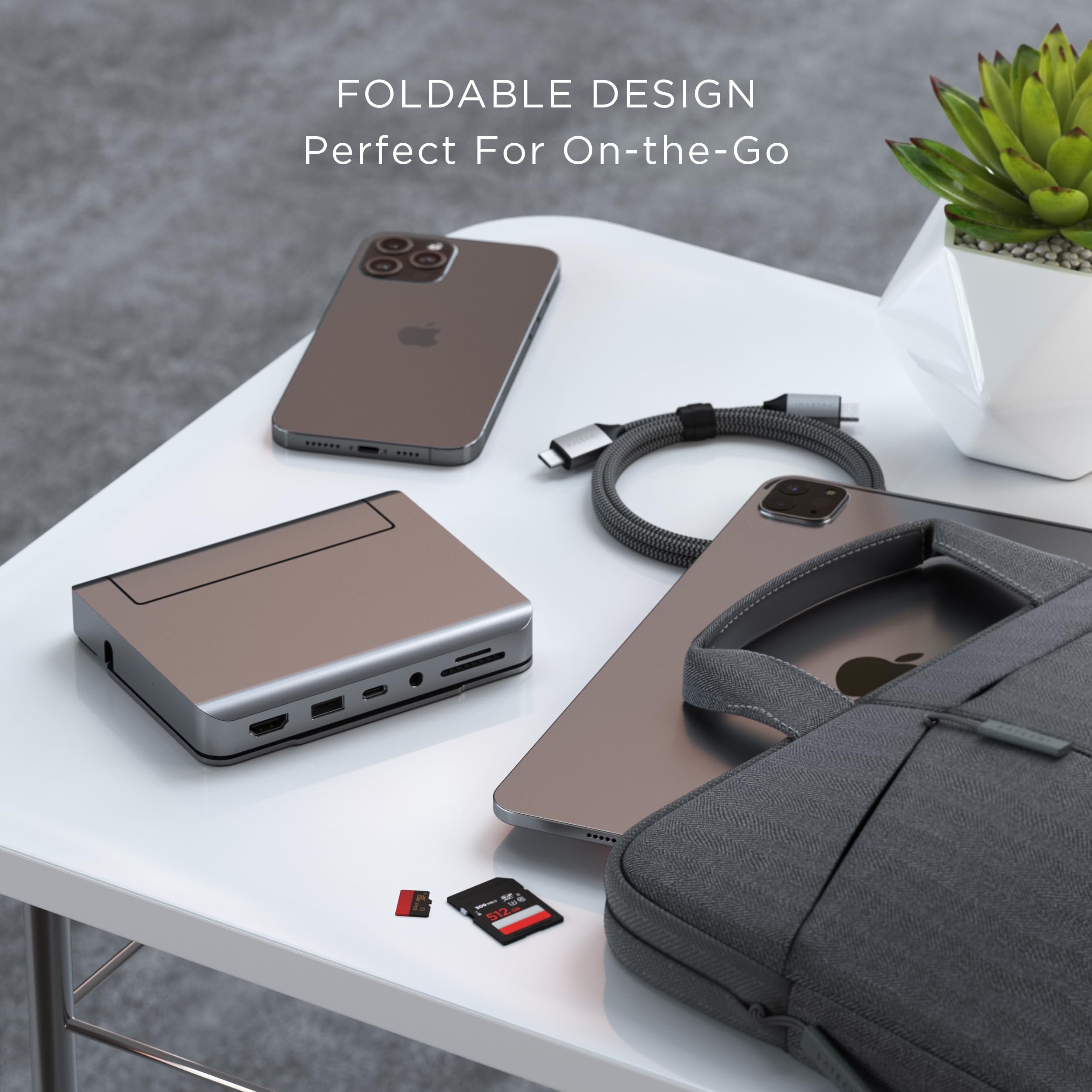 Satechi 6-in-1 USB-C Stand & Hub for iPad Pro - 60W PD Charging, 4K HDMI, USB-A Port, Micro/SD Card Readers, 3.5mm Audio Jack - Compatible with MacBook Pro, iPad, iPhone 16/15 - Perfect for Home Office, Remote Work & Multimedia Entertainment