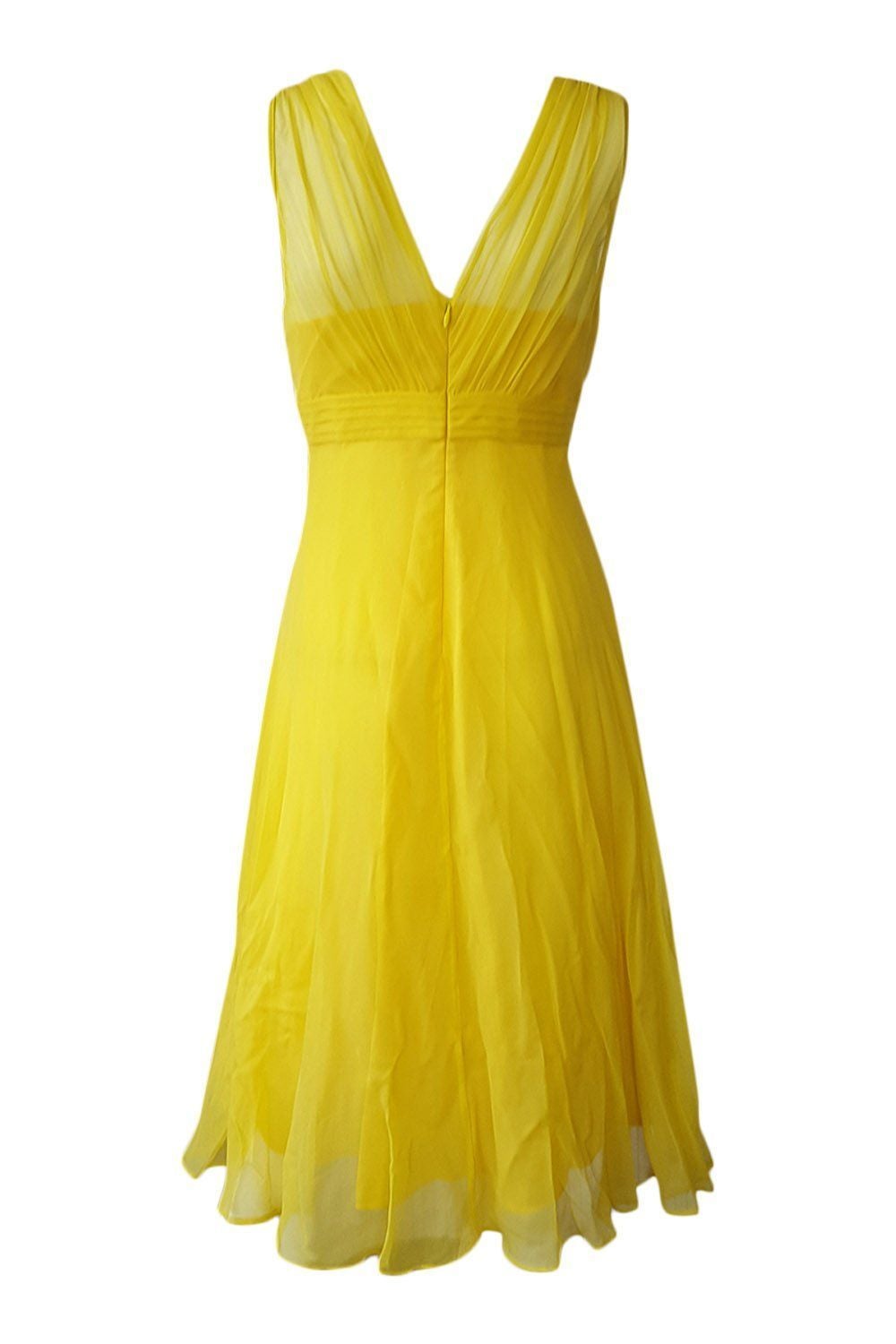 L.K. BENNETT Women's Yellow Chiffon Sleeveless Summer Dress UK Size 8 | Elegant Party & Wedding Guest Outfit | Perfect for Cocktail Events & Formal Occasions