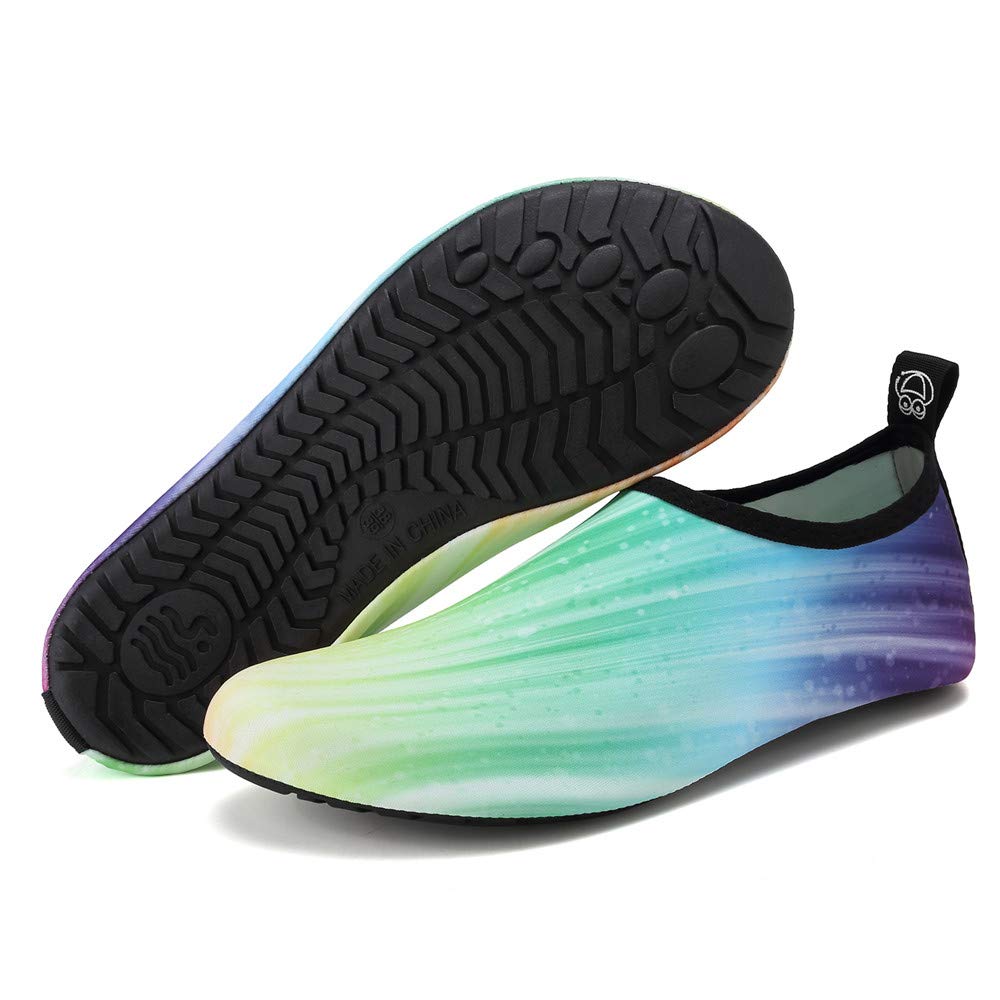 Women's & Men's Quick-Dry Water Shoes for Beach, Swim, Yoga & Exercise - Barefoot Aqua Socks with Non-Slip Sole (Gradient Green, US 9-10) | Perfect for Pool, Surfing, Kayaking & Water Sports
