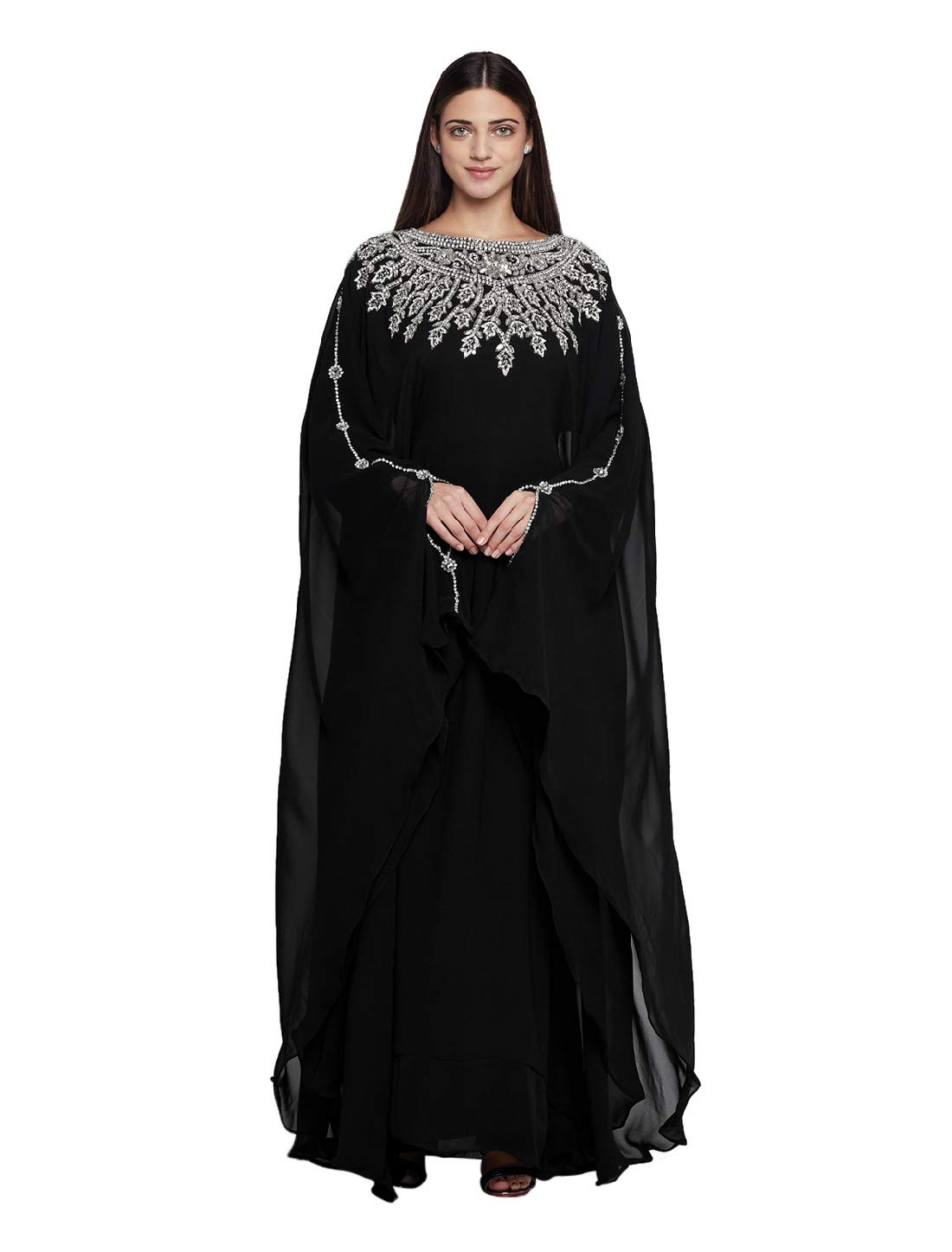 Elegant Dubai Kaftan Farasha Long Maxi Dress for Women - Free Size Long Sleeve Evening Gown with Complimentary Scarf | Perfect for Beach Parties, Weddings & Special Occasions