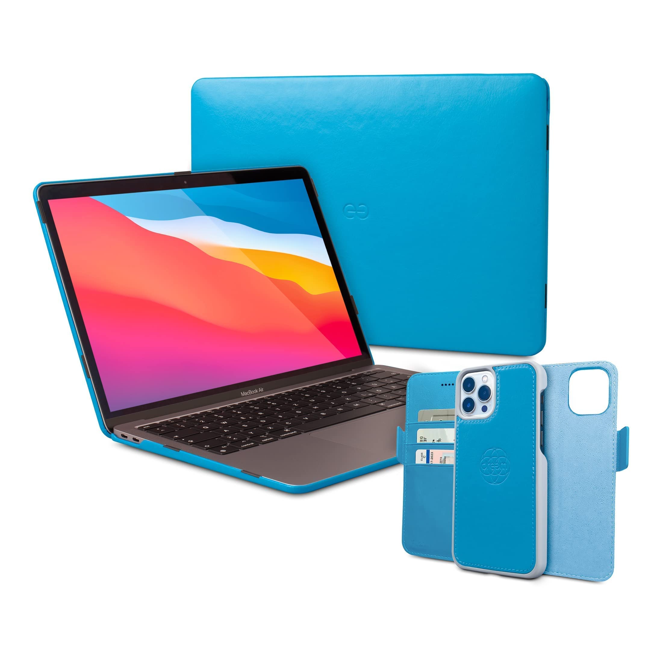 Fibonacci Wallet Case for iPhone 13 Pro Max & Euclid Hard Cover Case for MacBook Air 13 Inch - Sky Blue | Premium Protective Phone & Laptop Case Bundle | Perfect for Work, Travel and Everyday Use