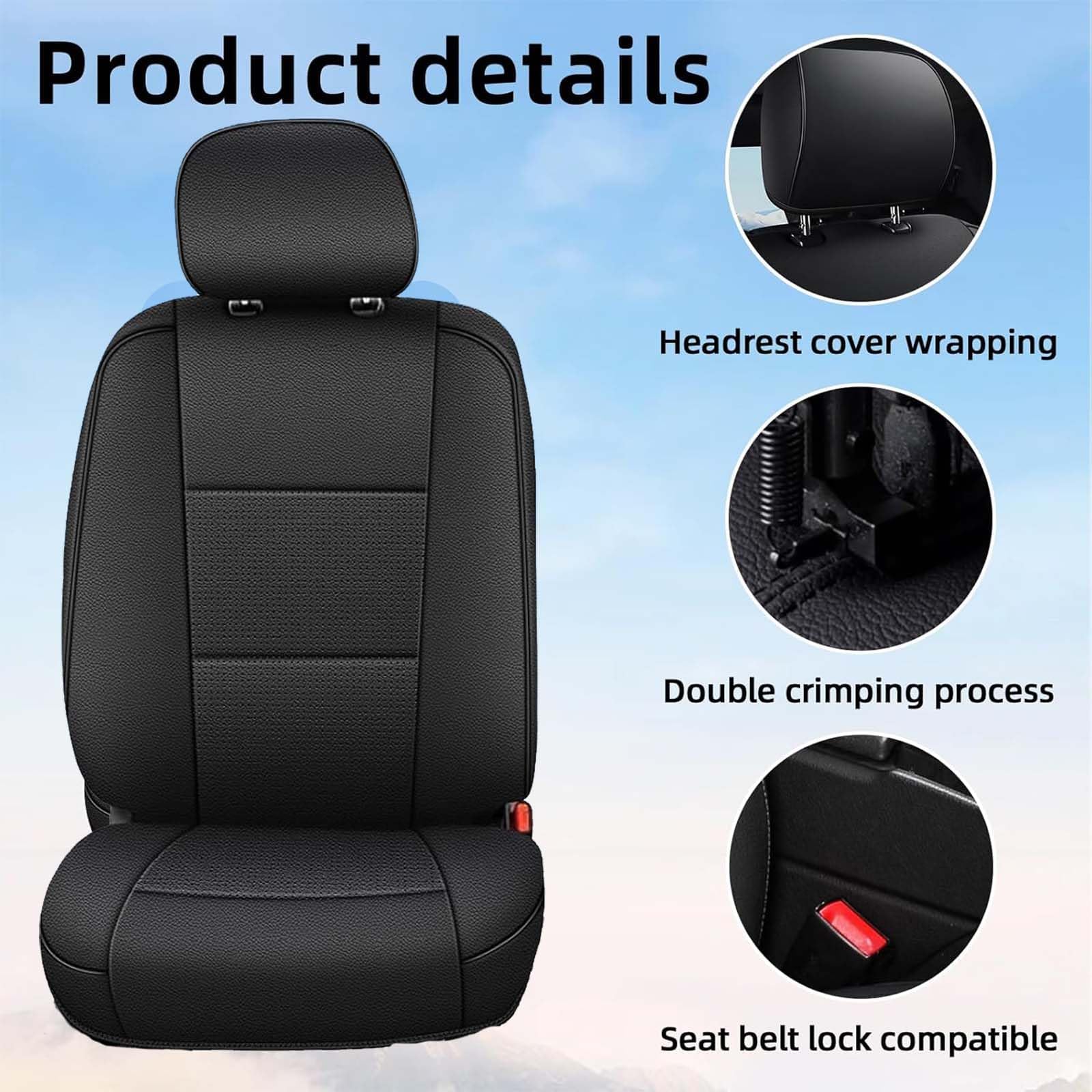AOMSAZTO Faux Leather Seat Covers for Ford F150 XL XLT (2015-2025) & F250/F350/F450 Super Duty (2017-2025) - Black 2-Piece Front Set - Durable Protection & Comfort Upgrade for Truck Drivers