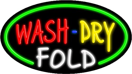 Wash Dry Fold Glass Neon Sign #14489 | Handmade in USA | Perfect for Laundry Rooms, Dry Cleaners & Retro Home Decor