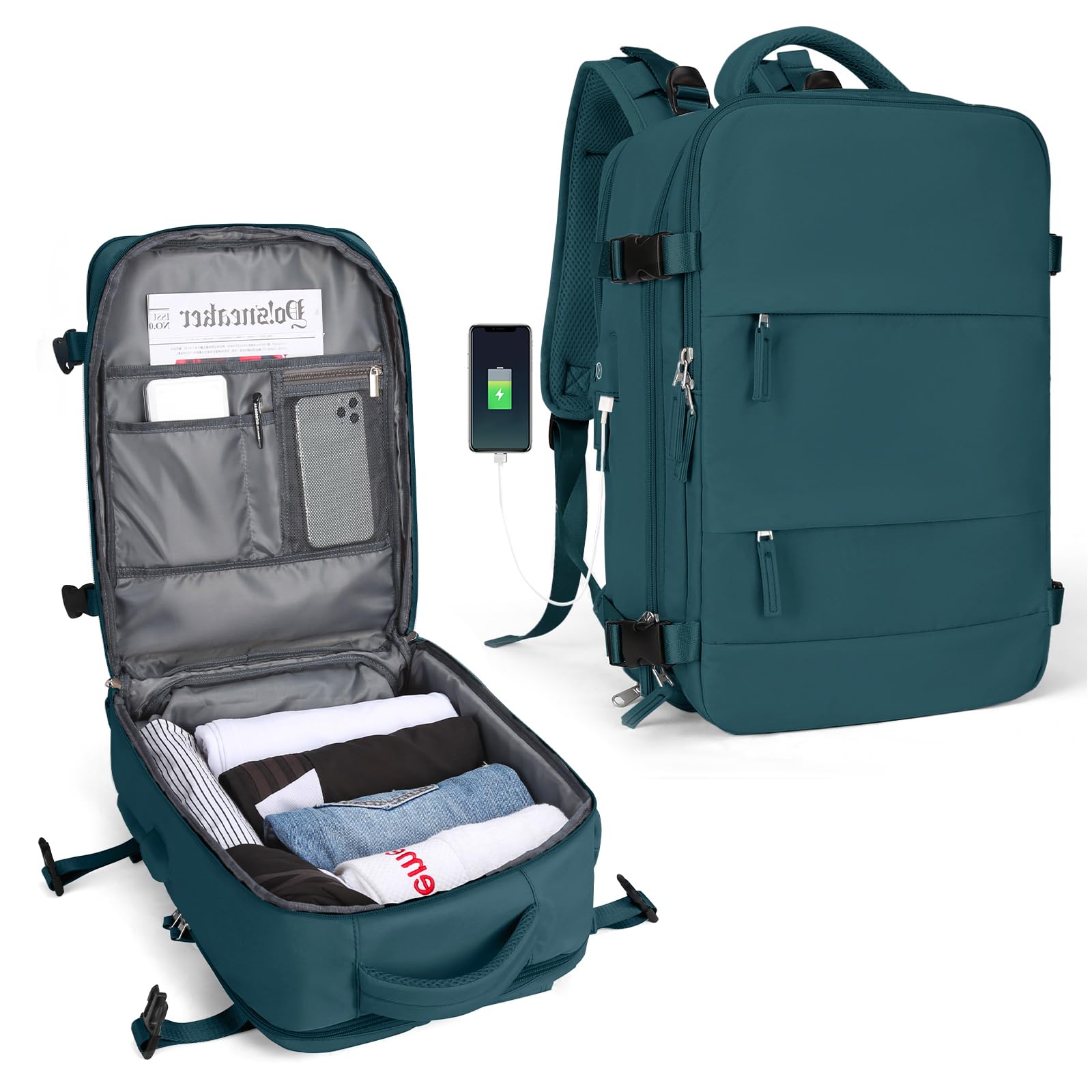 SEAFEW Women's Travel Backpack - 15.6 Inch Flight Approved Carry On Backpack, Waterproof Hiking Daypack & Business Laptop Bag for Outdoor, Commuting & Air Travel (Peacock Blue)