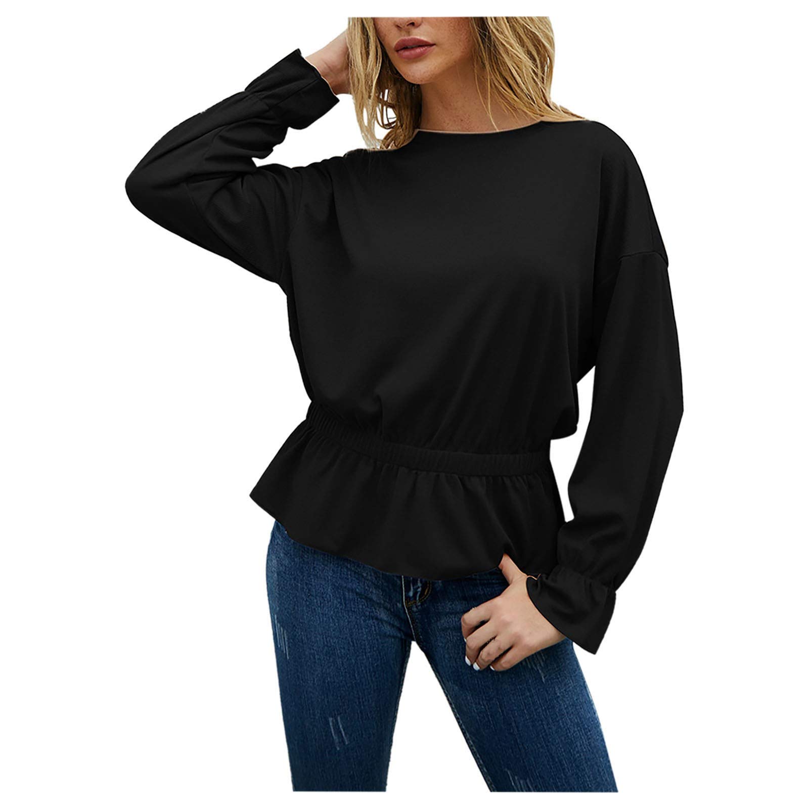 Women's Casual Round Neck Solid Color Short Sleeve Blouse - Comfortable Shoulder Neck Tops for Everyday Wear, Office, and Outings