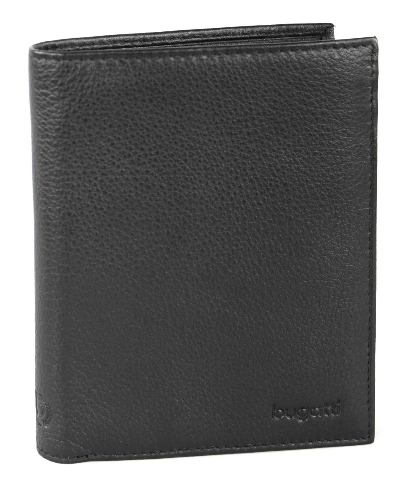 Bugatti Sempre Men's Genuine Leather Wallet - 8 Credit Card Slots Vertical Bifold Design (12cm, Black) | Slim RFID Blocking Wallet for Everyday Carry & Business Use