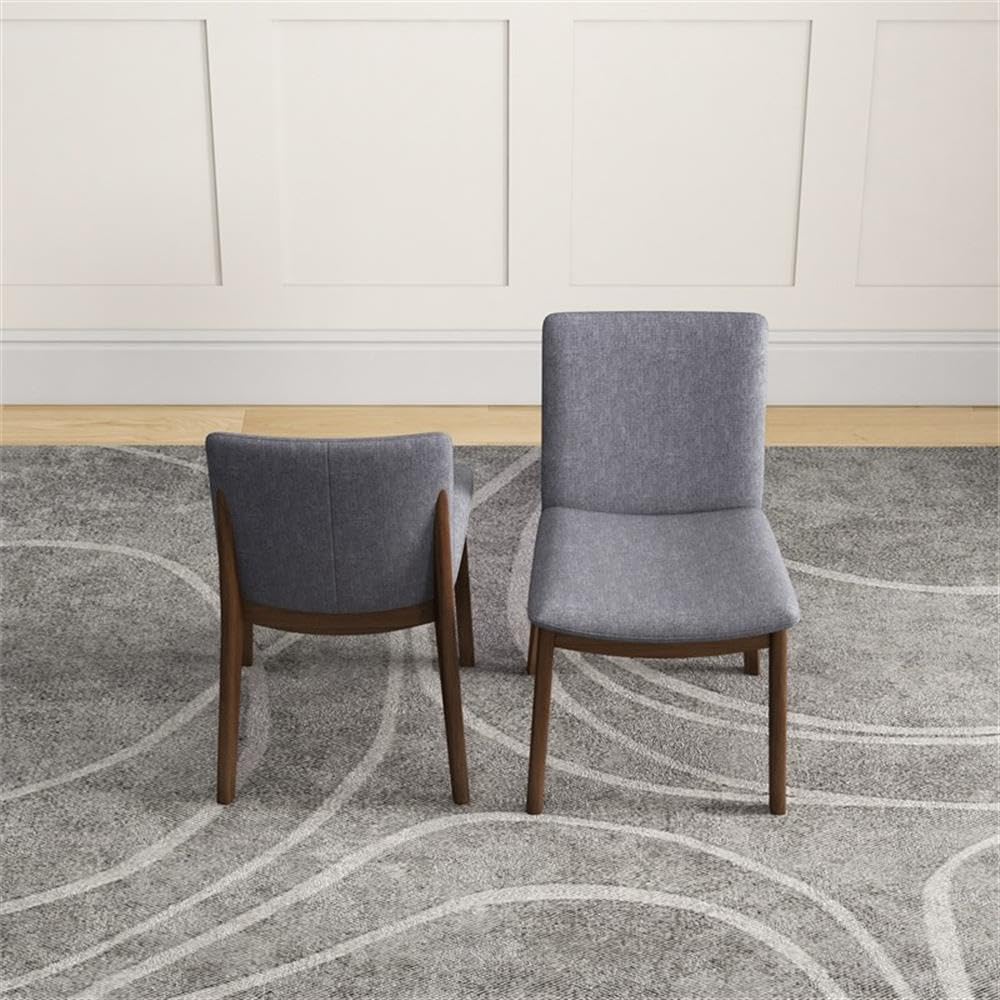 Pemberly Row Mid Century Modern Fabric Upholstered Dining Chairs Set of 2 - Light Grey | Comfortable & Stylish Seating for Kitchen, Dining Room & Office