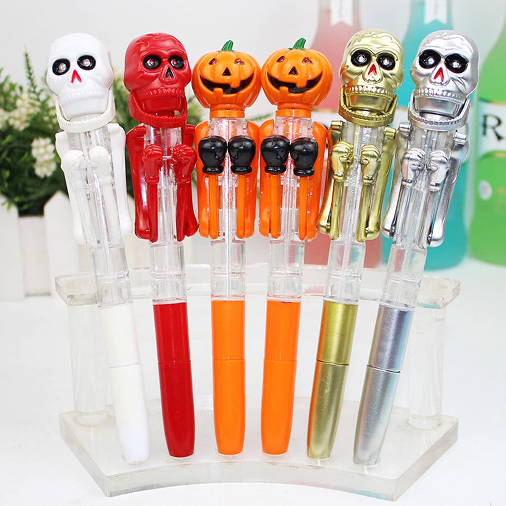 LUOZZY 4Pcs Halloween Ballpoint Pens - Glow in The Dark Pumpkin & Skull Design Fun Writing Pens for Kids - Perfect Halloween Party Favors, School Supplies & Trick-or-Treat Gifts (Random Styles)