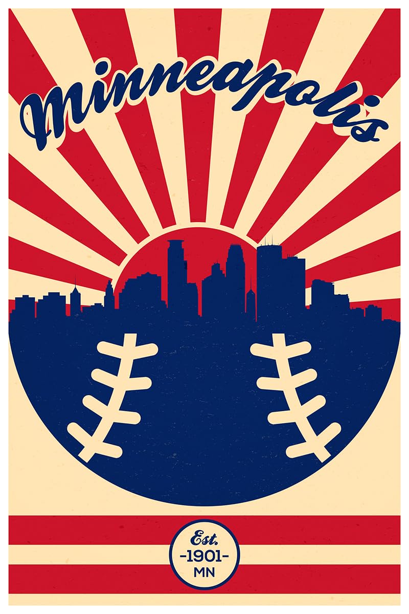 Vintage Baseball Poster - 12x18 Unframed Canvas Wall Art Print for Sports Decor, Man Cave & Bedroom - Twins Baseball Team Vintage Sports Decor for Home, Office & Game Room