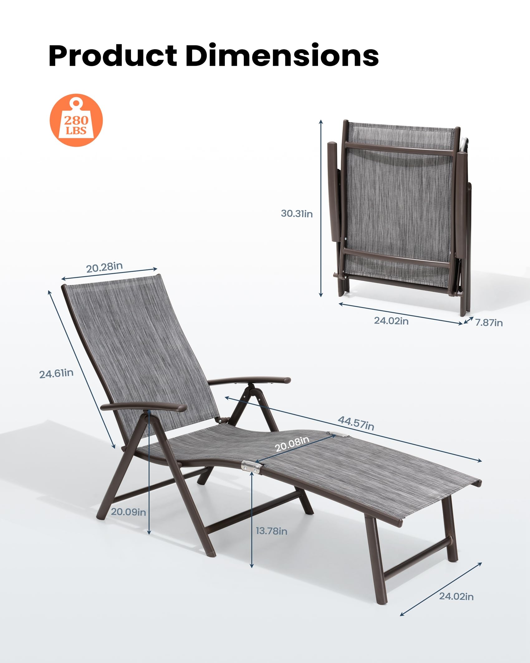 Pellebant 2-Piece Outdoor Chaise Lounge Set - Adjustable Aluminum Pool Lounge Chairs with Footrest, Foldable Patio Furniture for Beach, Poolside, Deck & Backyard (Black & Grey) - Perfect for Sunbathing, Relaxing & Outdoor Lounging