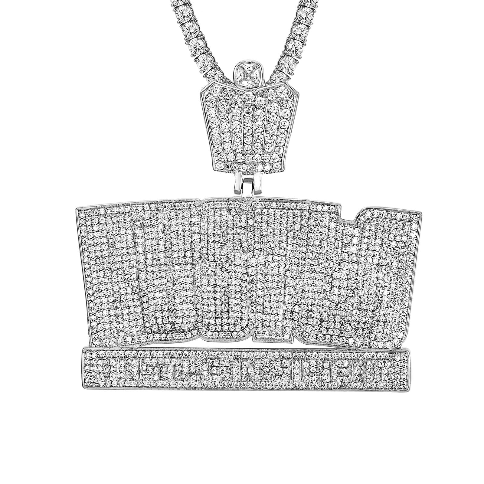 Men's Sterling Silver Hustle in Silent Micro Pave Hip Hop Pendant Necklace - Perfect for Streetwear, Rap Concerts & Urban Fashion Accessories