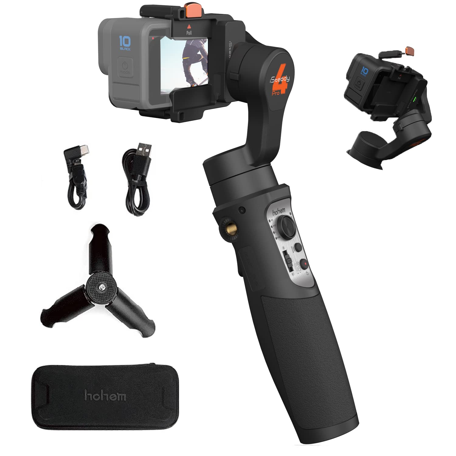Hohem iSteady Pro 4 3-Axis Gimbal Stabilizer for GoPro 13/12/11/10/9/8/7/6/5, Osmo Action & Action Cameras - Bluetooth & Cable Control, IPX4 Splash Proof with Tripod - Perfect for Vlogging, Travel, Sports & Adventure Filming