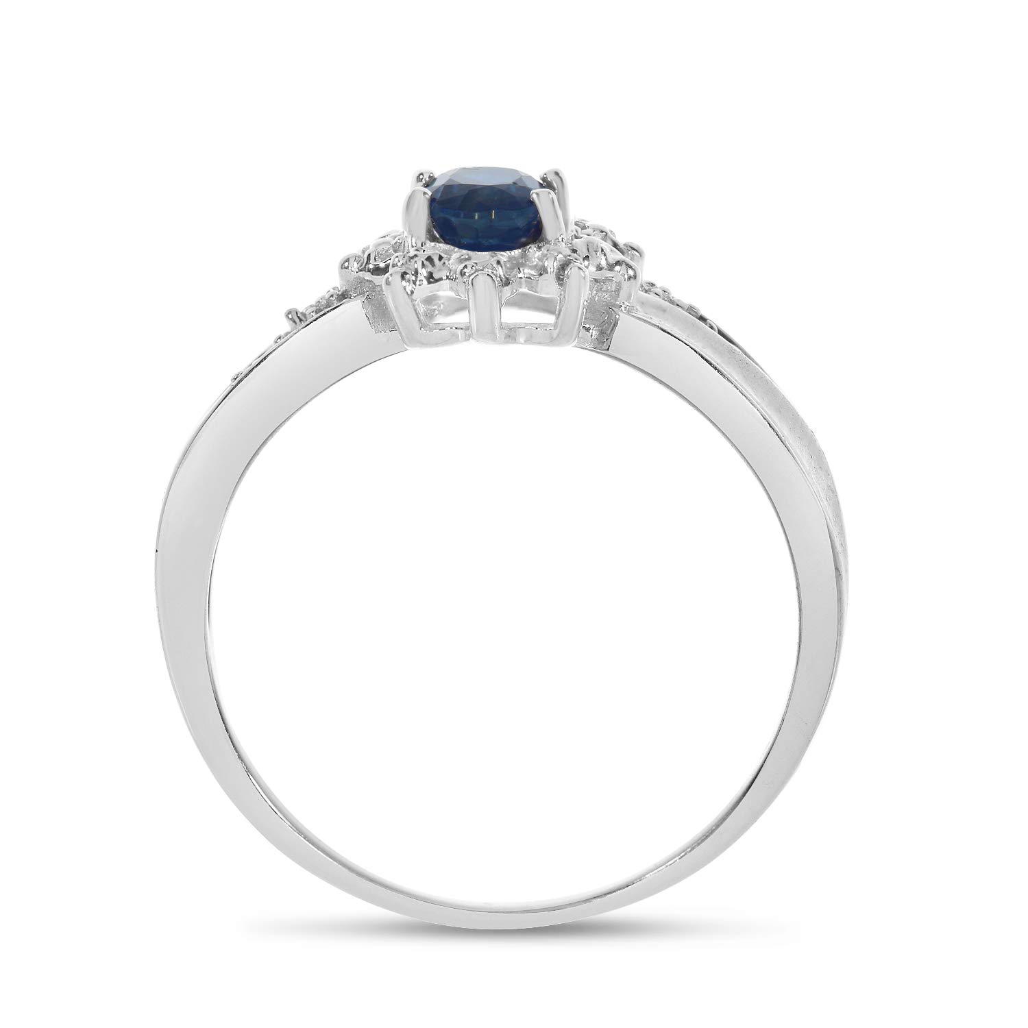 10K White Gold Oval Sapphire and Diamond Engagement Ring for Women - Elegant Wedding, Anniversary, or Promise Jewelry Gift