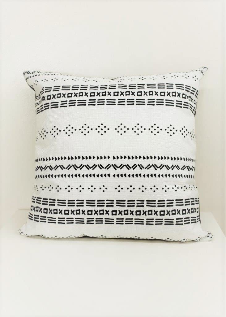 Premium Mud Cloth Pillow Covers - Black & White Boho Throw Pillow Cases for Sofa, Bed & Couch - Handmade African Mudcloth Decor for Living Room, Bedroom & Home Decor - Washable Cotton Luxury Cushion Covers