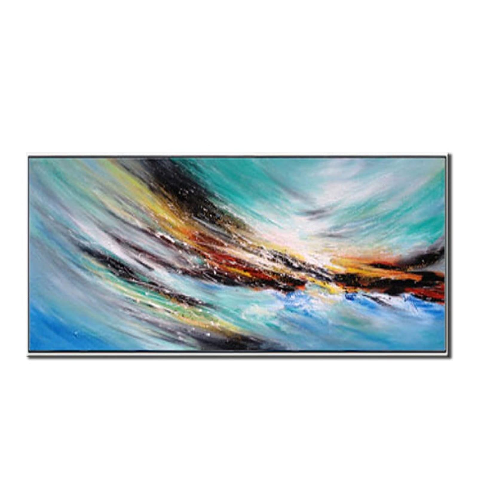 Abstract Color Wave Landscape Oil Painting on Canvas - Handmade Wall Art for Living Room, Bedroom, Office - 28x56 Inch Unframed Home Decor | Perfect for Modern Spaces, Hotels & Dining Areas