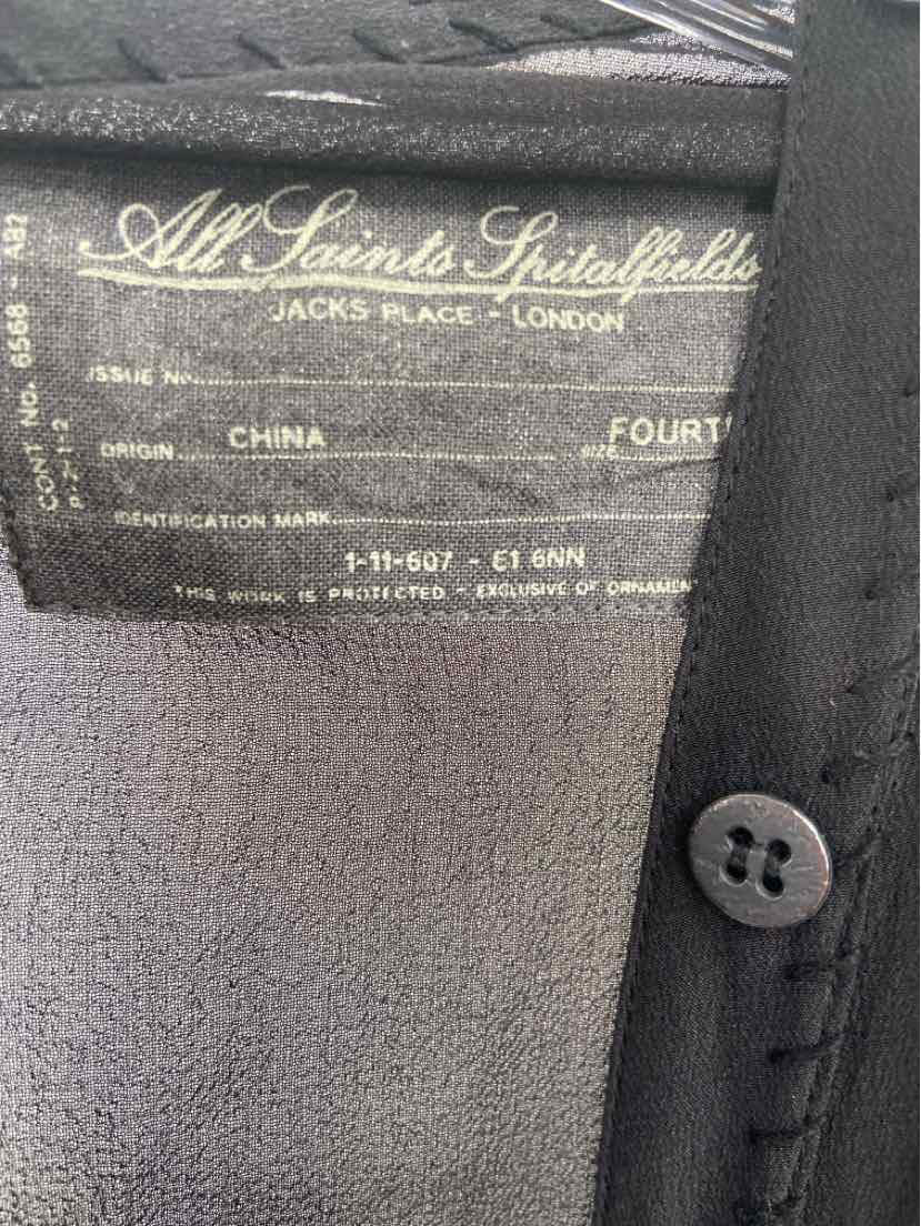 Pre-Owned AllSaints Black Silk Button Down Blouse Size 14 - Elegant & Sustainable Office Wear for Women
