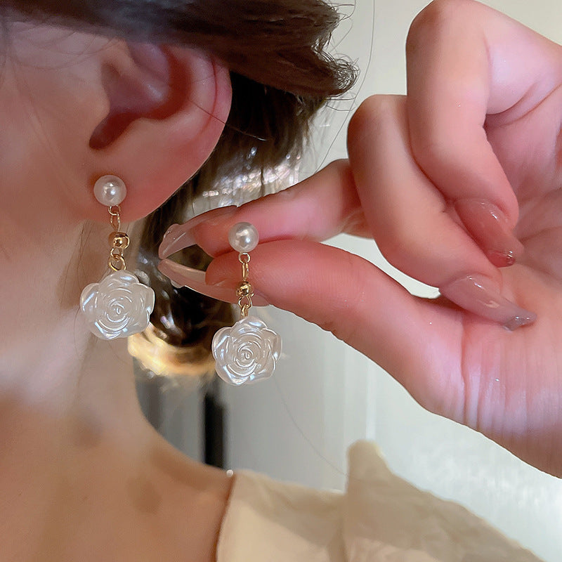 Elegant Flower Pearl Drop Earrings for Women | HE9097 | Perfect for Weddings, Parties & Special Occasions