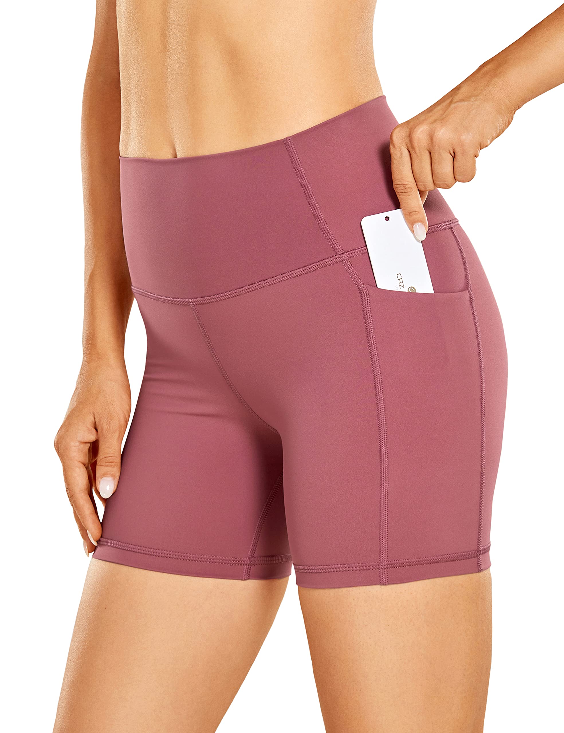 CRZ YOGA Women's High Waisted Workout Shorts - 4''/5''/6''/8''/10'' Inseam, Naked Feeling Biker Shorts with Side Pockets for Yoga, Gym, Running & Lounge Wear
