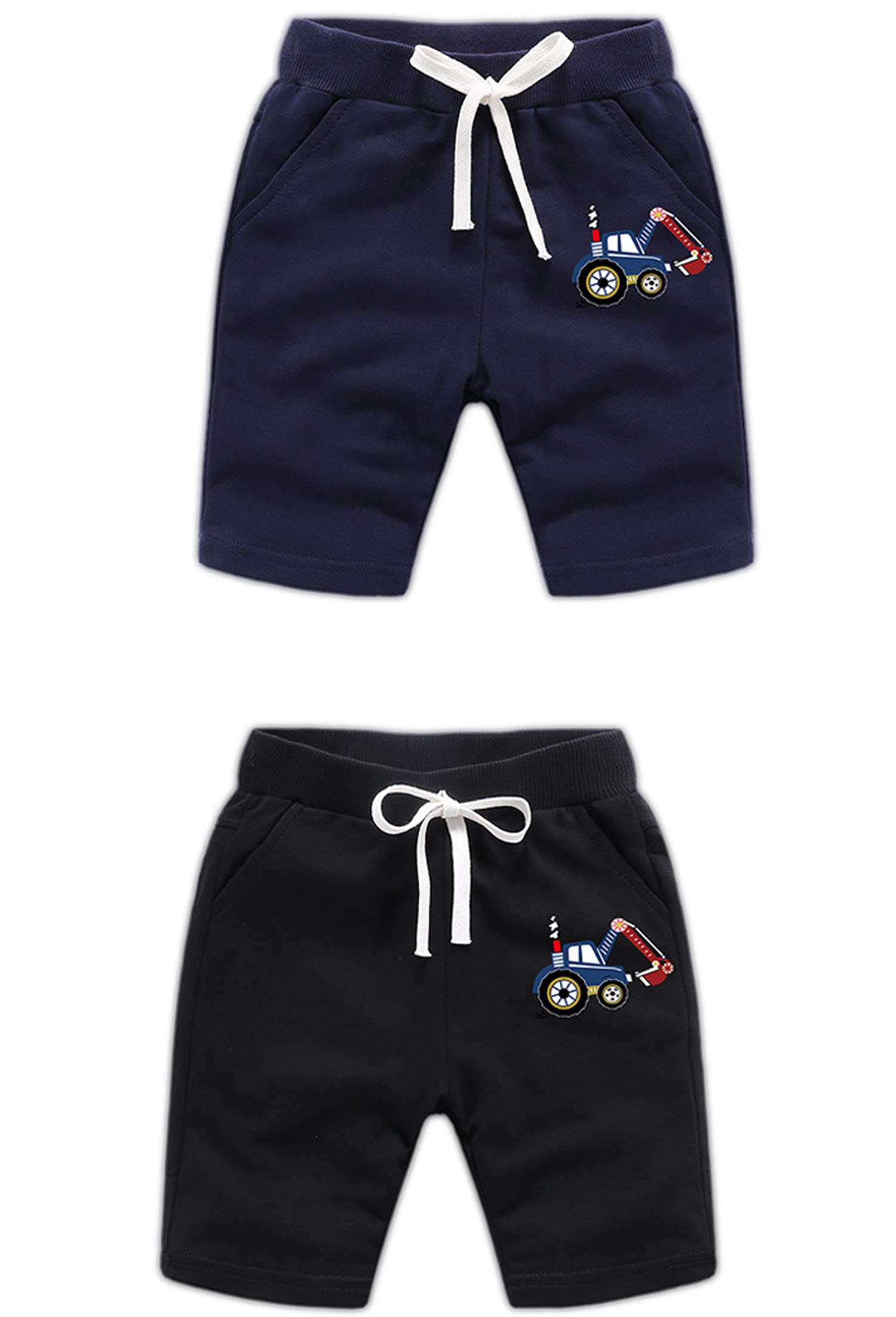 EISHOW 2-Pack Baby Boys Girls Athletic Shorts - Soft Cotton Basketball Soccer Short Pants with Funny Print & Drawstring Pockets - Perfect for Playtime, Sports & Casual Wear