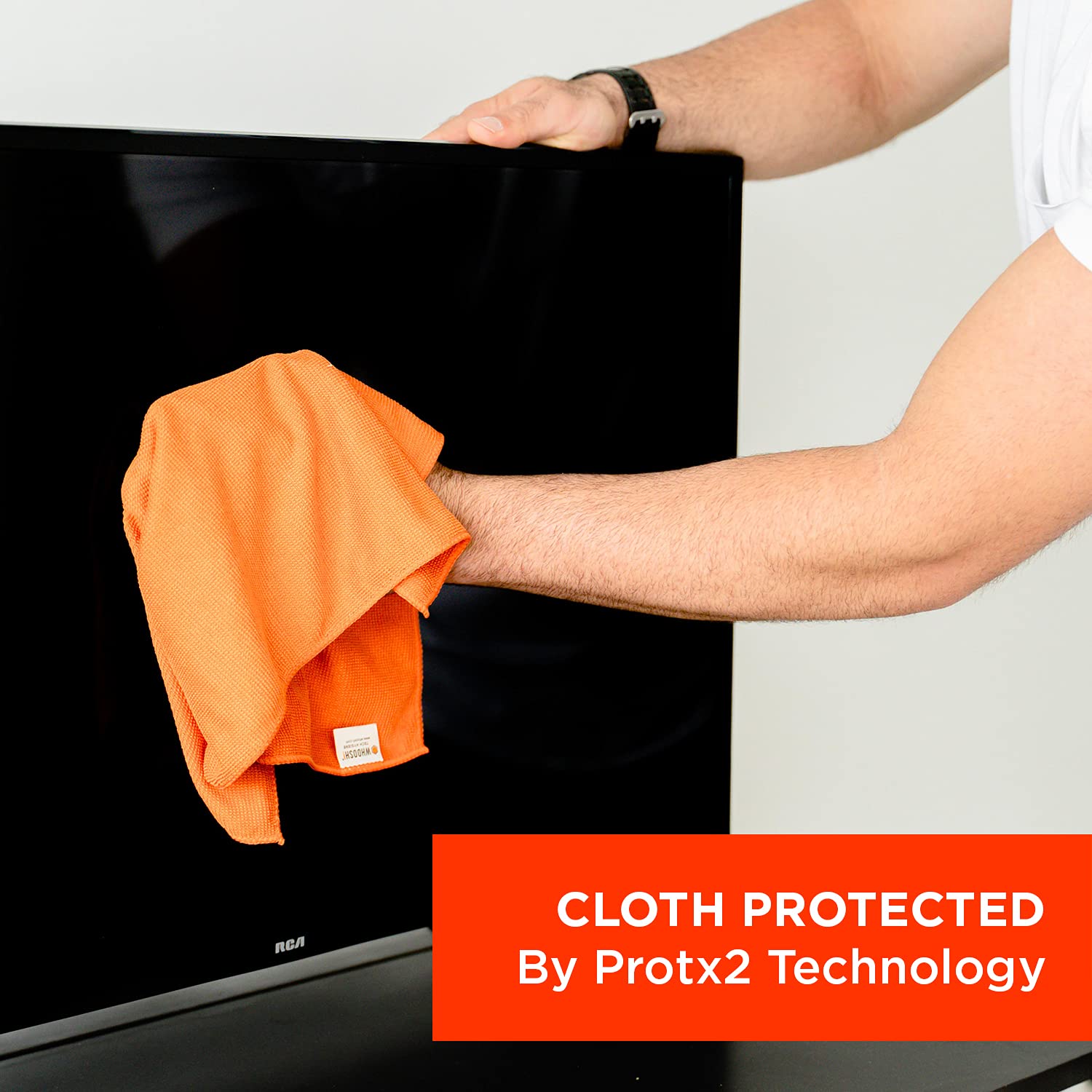 WHOOSH! Premium Microfiber Cleaning Cloths 3-Pack - Ultra Soft Lens & Screen Cleaning Cloths for Glasses, TVs, Laptops, Phones, iPads, MacBooks, Monitors & Smartwatches (14x14 Inch) - Orange - Perfect for Home, Office & Car Use