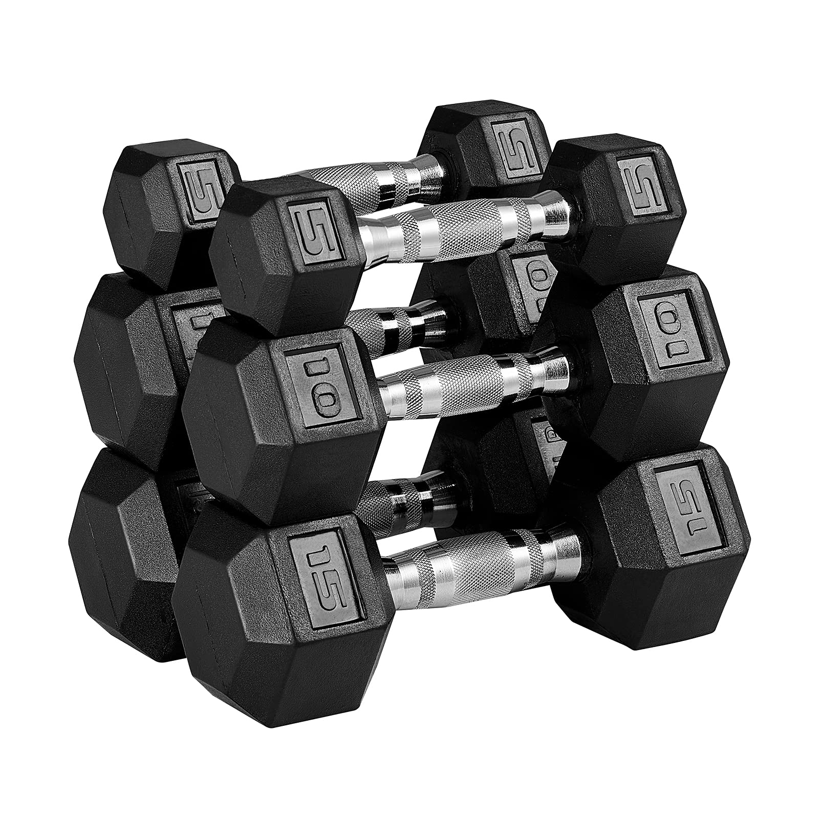Papababe Rubber Encased Hex Dumbbell Set - Free Weights for Home Gym, Strength Training & Fitness Workouts (No Rack Included) | Perfect for Home Exercise, CrossFit & Weightlifting