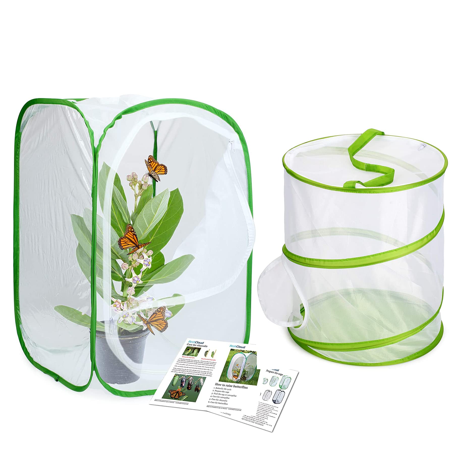 RESTCLOUD 23.6 Inch Tall Pop-Up Insect & Butterfly Habitat Cage Terrarium - 12x14 Inches Portable Mesh Enclosure for Caterpillars, Bugs & Nature Study - Perfect for Classroom, Garden & Outdoor Exploration
