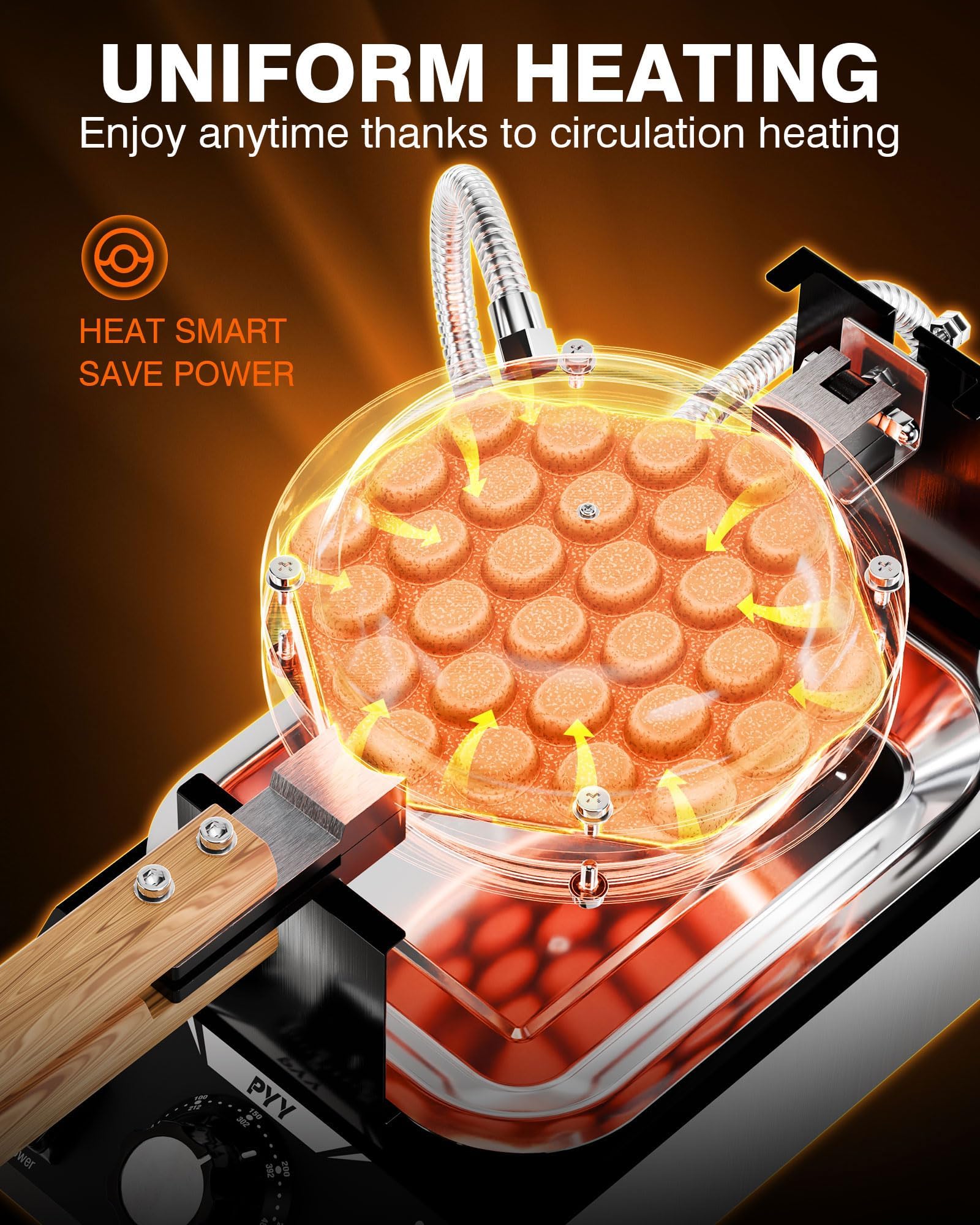 Commercial Bubble Waffle Maker 1500W - Electric Egg Puff Waffle Iron Machine with 180° Rotation, Non-Stick Coating & Crumb Tray - Perfect for Hong Kong Style Egg Cones, Street Food, and Dessert Shops