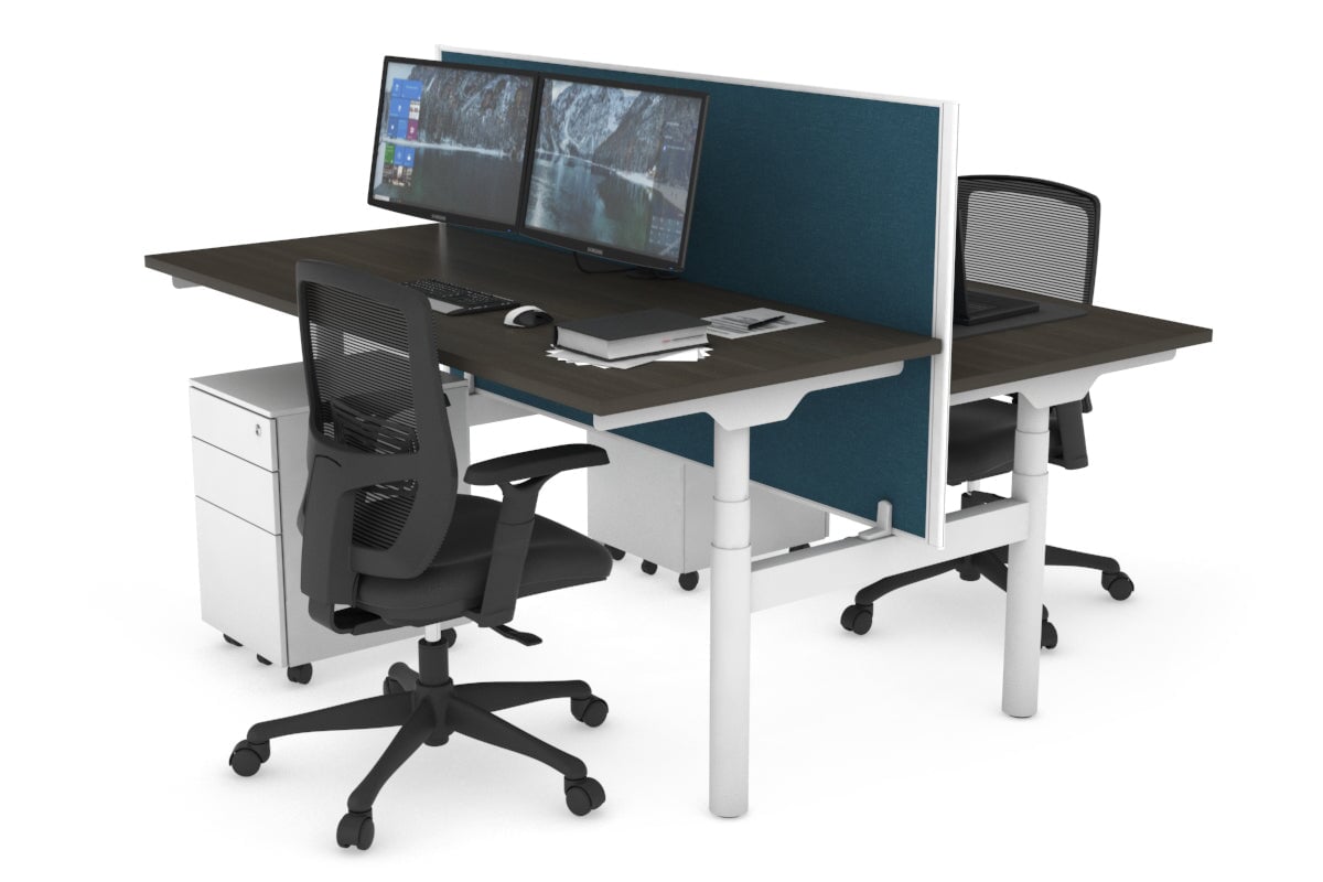 Flexi Premium Height Adjustable 2-Person H Bench Workstation - White Frame [1600L x 700W] - Ergonomic Office & Home Workspace Solution for Collaborative Teams & Remote Workers