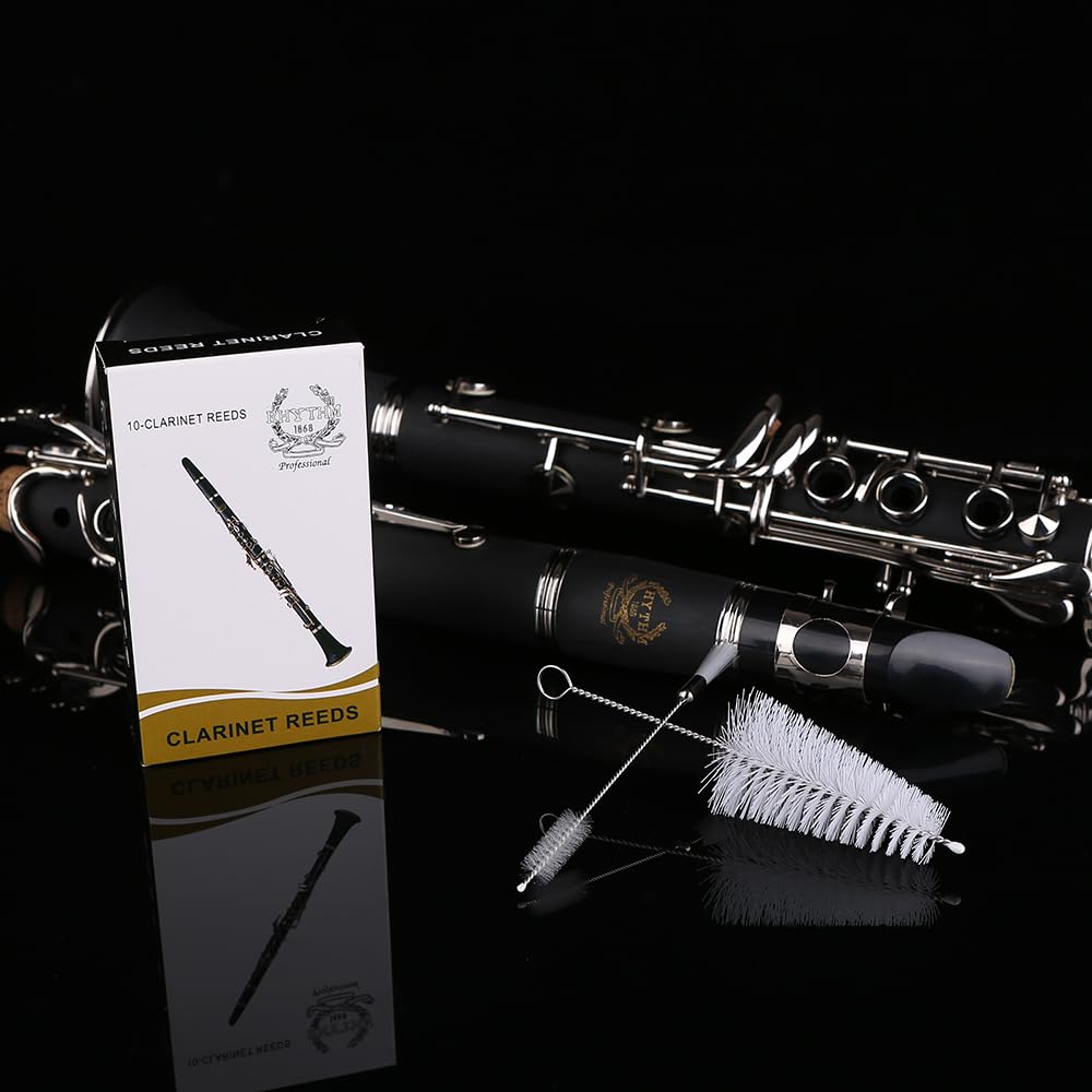 Professional Bb Clarinet with 17 Nickel Keys - Ideal Woodwind Instrument for Beginners & Students - Includes Hard Case, Stand, 10 Reeds & Cleaning Kit (Black/Silver) - Perfect for School Band, Orchestra & Music Practice