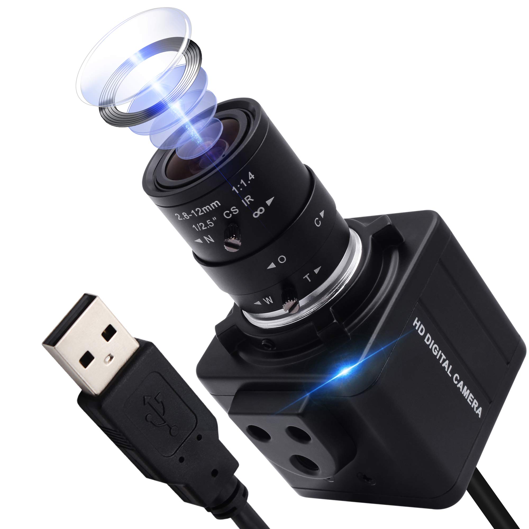 4K Ultra HD USB Webcam with 2.8-12mm Optical Zoom Lens - 30FPS High Speed USB 2.0 Mini Camera for Mac, Windows, Linux & Android - Perfect for Video Conferencing, Online Classes & Live Streaming
