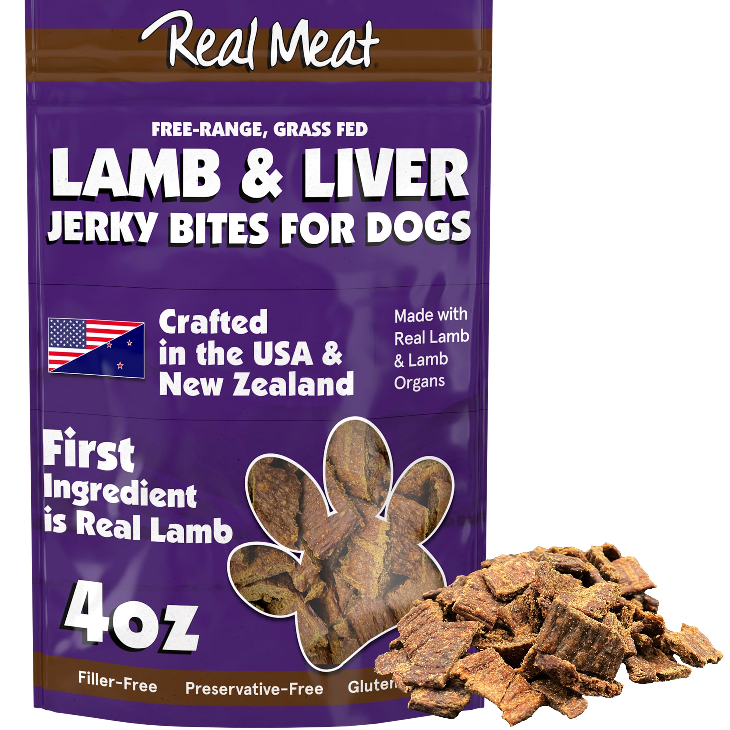 Premium Grain-Free Dog Treats - 4oz Air-Dried Lamb & Liver Jerky - 95% Human-Grade, Free-Range, Grass-Fed Meat - All-Natural Training Rewards & Dental Chews for Small to Large Dogs - Perfect for Outdoor Adventures & Obedience Training