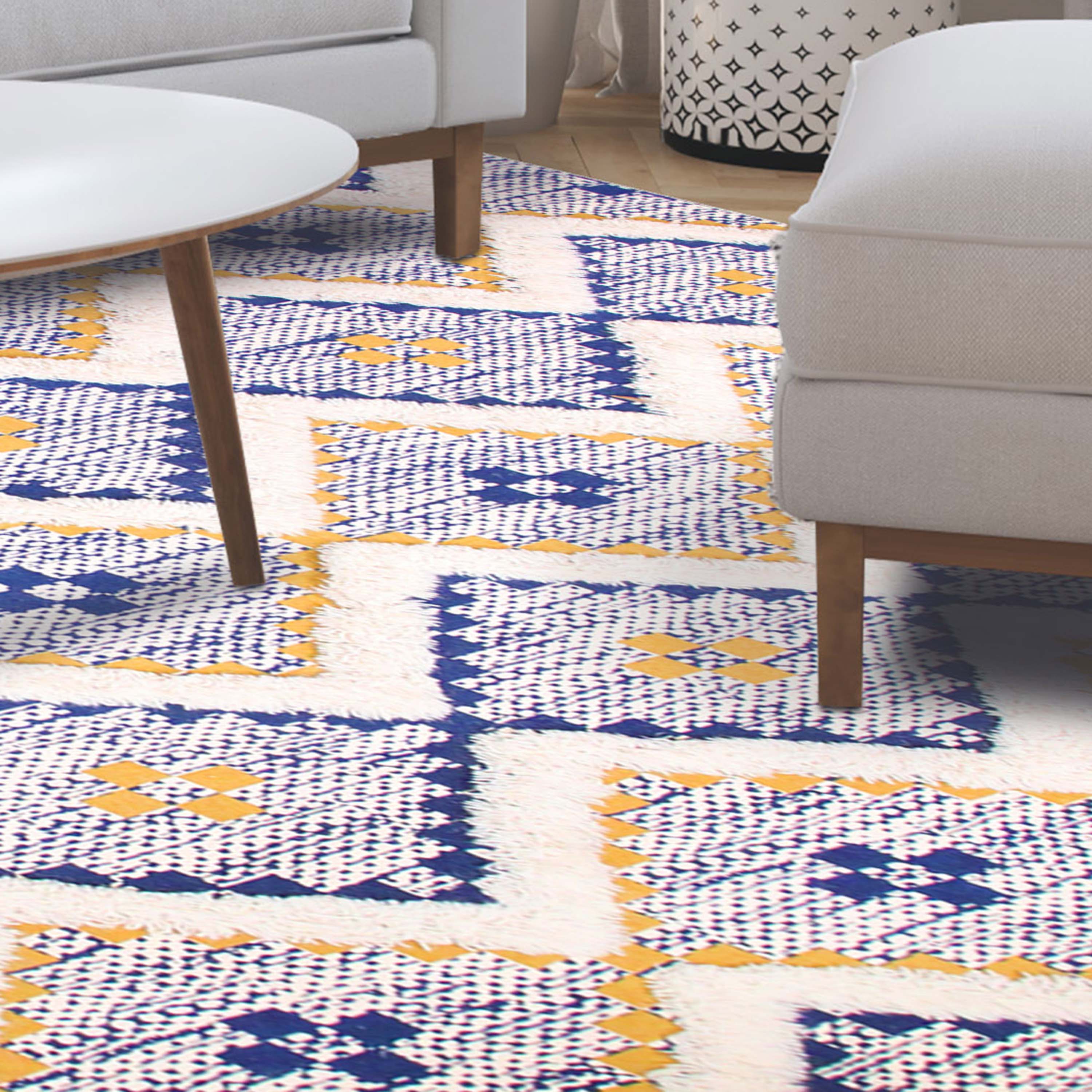 Hand Tufted Cotton Wool Geometric Farmhouse Area Rug - Soft Textured Boho Chic Rug for Living Room, Bedroom, Dining Room Decor