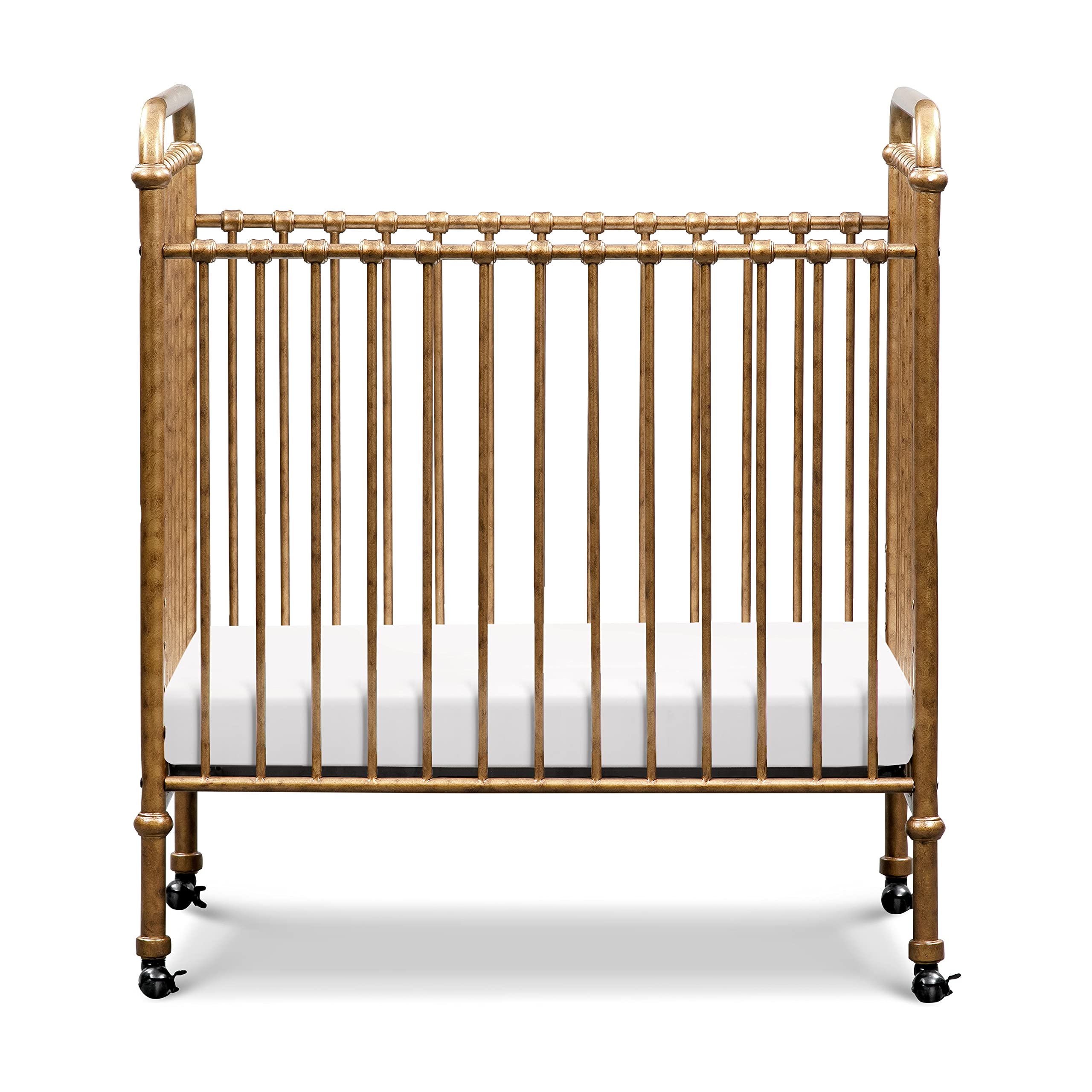 NAMESAKE Abigail 3-in-1 Convertible Mini Metal Crib in Vintage Gold - Greenguard Gold Certified Safe Nursery Furniture for Small Spaces | Perfect for Apartments, Nursery Rooms & Guest Bedrooms