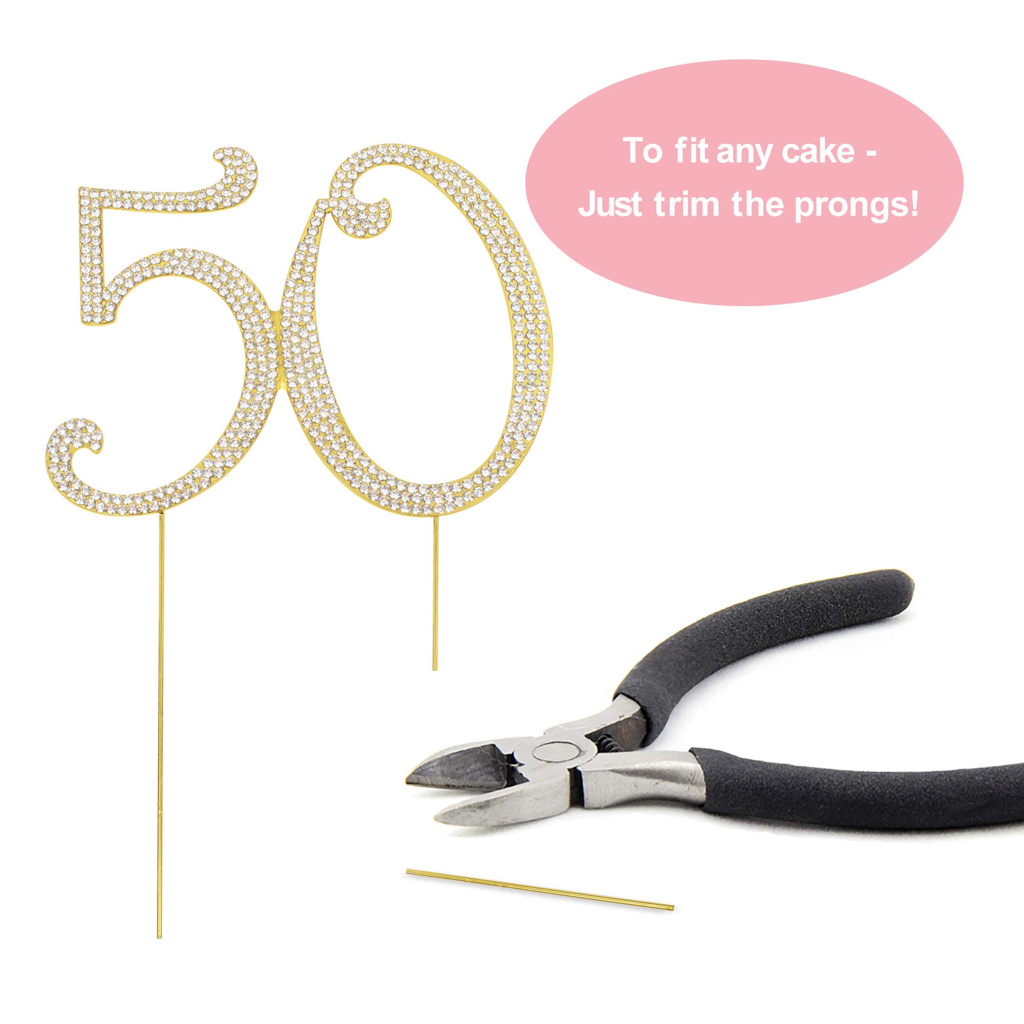 50th Birthday Cake Topper - Premium Gold Metal with Sparkly Rhinestones - Elegant Golden Anniversary Party Decoration & Centerpiece - Comes in Protective Box - Perfect for Milestone Celebrations & Wedding Anniversaries