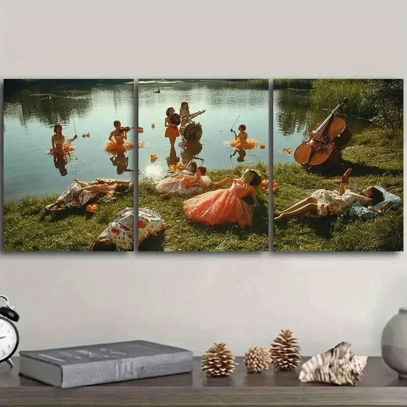 3-Piece Concert by the Lake Wall Art Set - Framed Canvas Prints 40x60cm - High Quality Australian Made Wall Decor - Perfect for Living Room, Bedroom & Office Decor