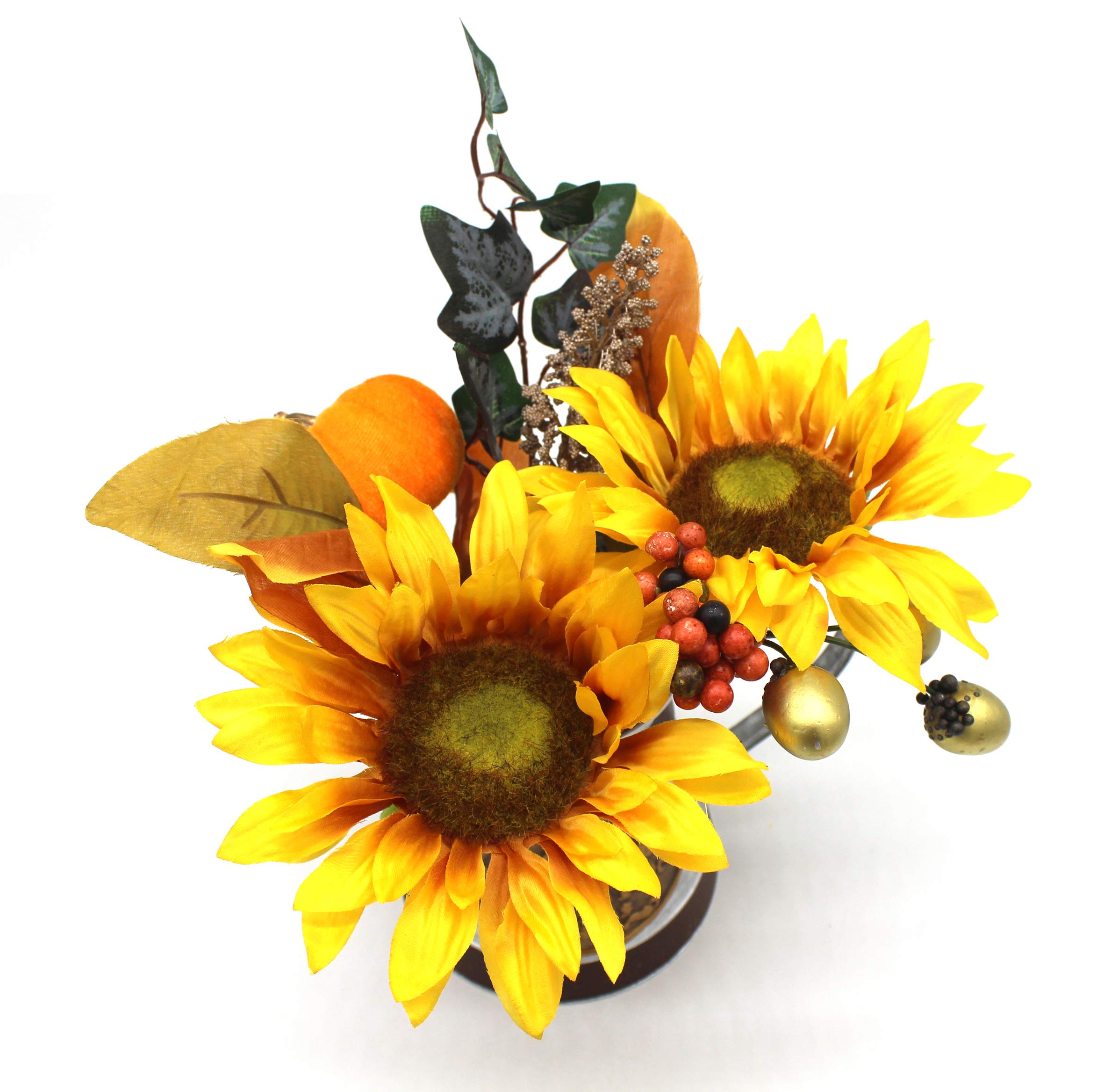CVHOMEDECO Rustic Artificial Sunflower in Galvanized Metal Milk Pitcher - Farmhouse Sunflower Arrangement for Home & Office Decor - Perfect for Kitchen Countertops, Dining Tables, and Wedding Centerpieces